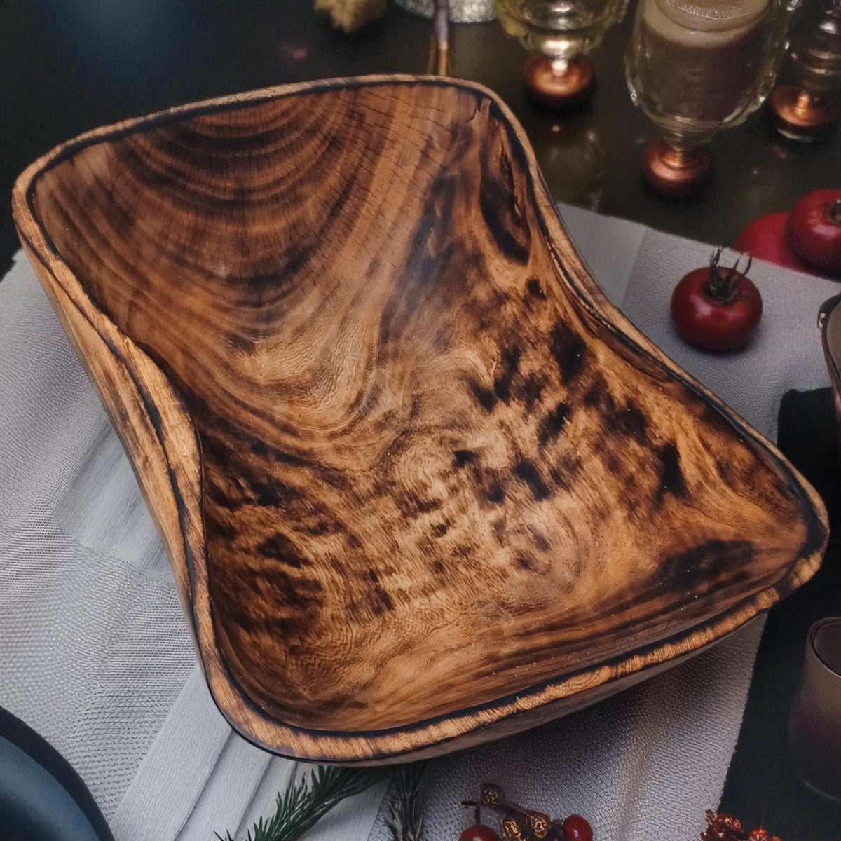Large Rectangular Wooden Serving Bowl | Hand-Carved Rustic Salad Bowl | Sustainable Kitchen Gift for Mom