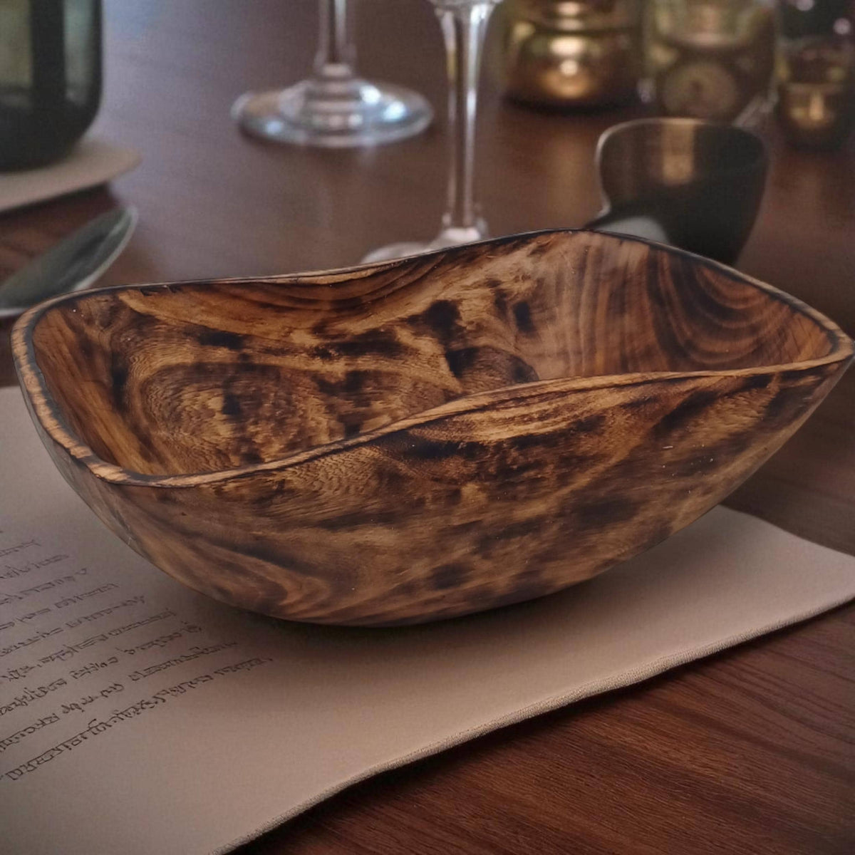 Large Rectangular Wooden Serving Bowl | Hand-Carved Rustic Salad Bowl | Sustainable Kitchen Gift for Mom