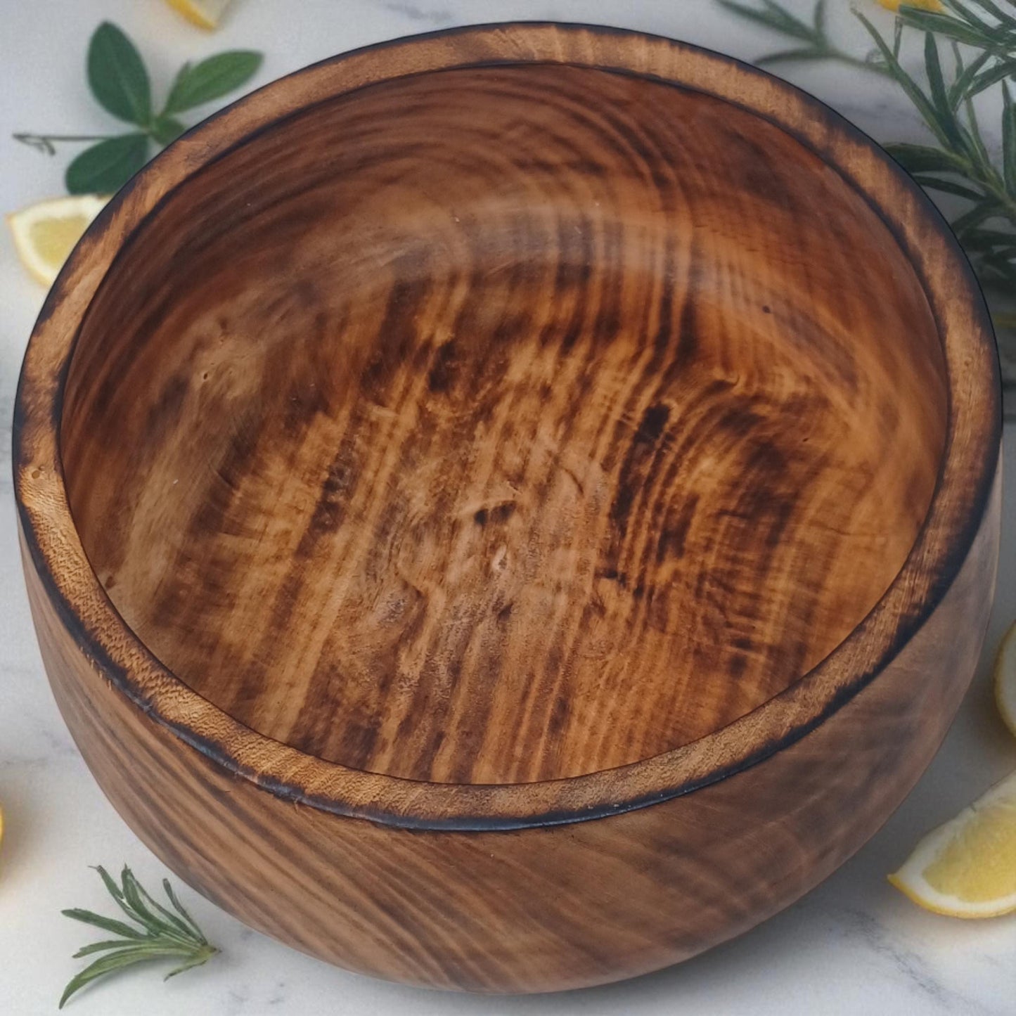 Handmade Round Wooden Fruit Bowl with Handle | Rustic Serving Bowl | Natural Large Salad Bowl | Unique Christmas Gift Mom