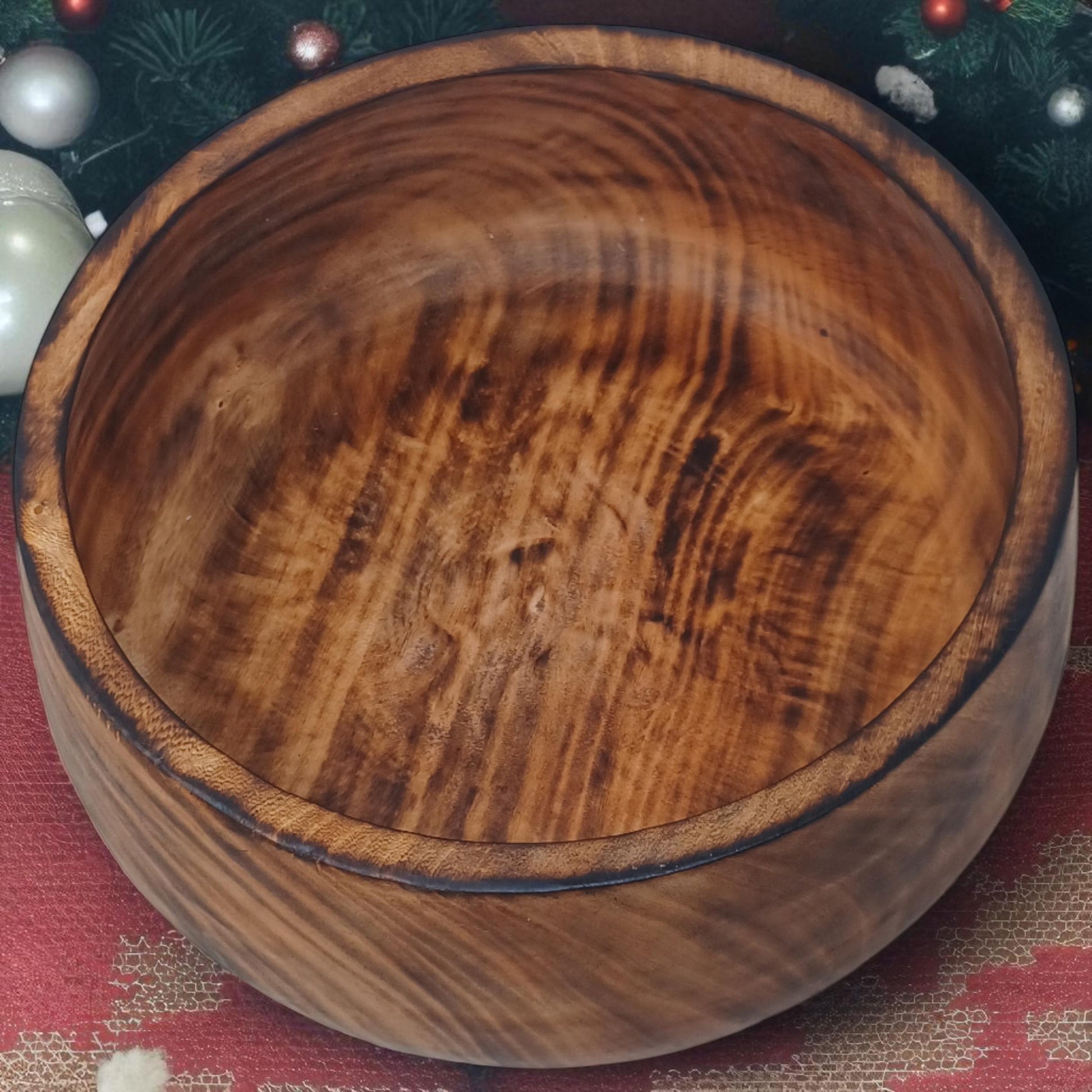 Handmade Round Wooden Fruit Bowl with Handle | Rustic Serving Bowl | Natural Large Salad Bowl | Unique Christmas Gift Mom