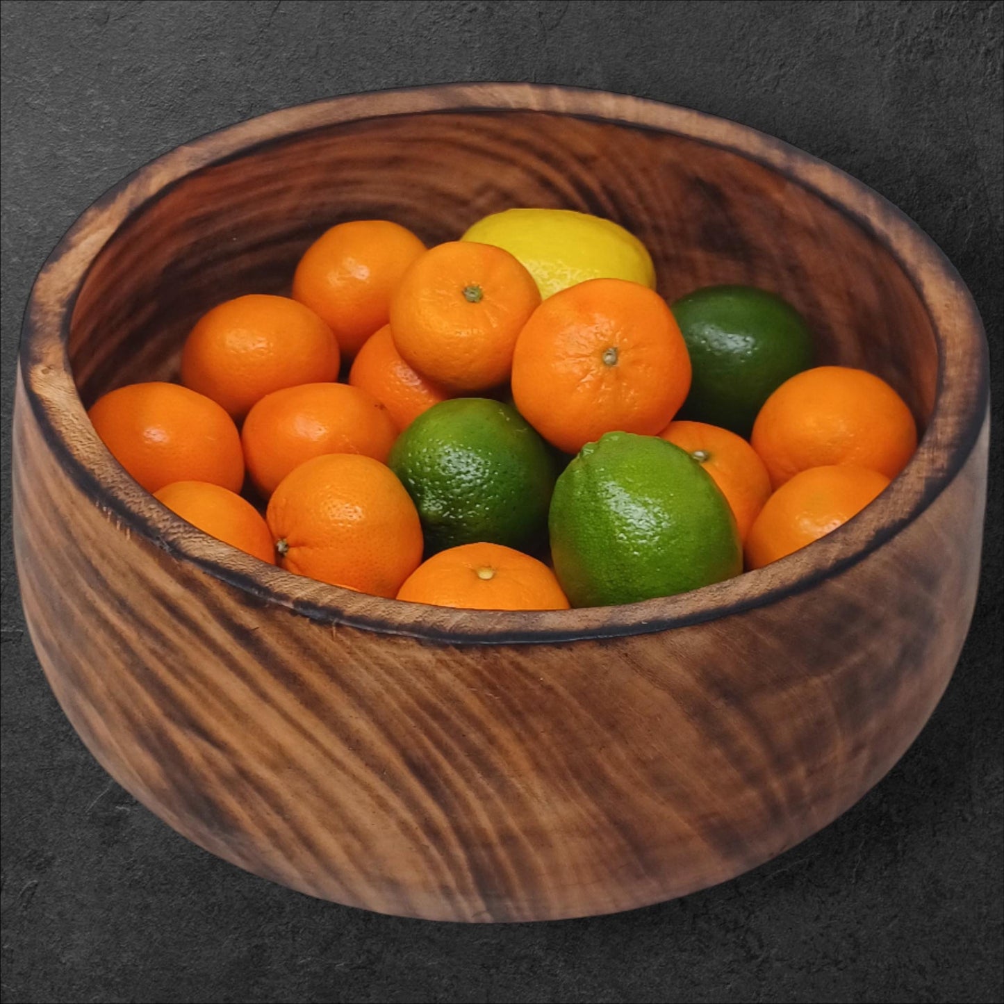 Handmade Round Wooden Fruit Bowl with Handle | Rustic Serving Bowl | Natural Large Salad Bowl | Unique Christmas Gift Mom