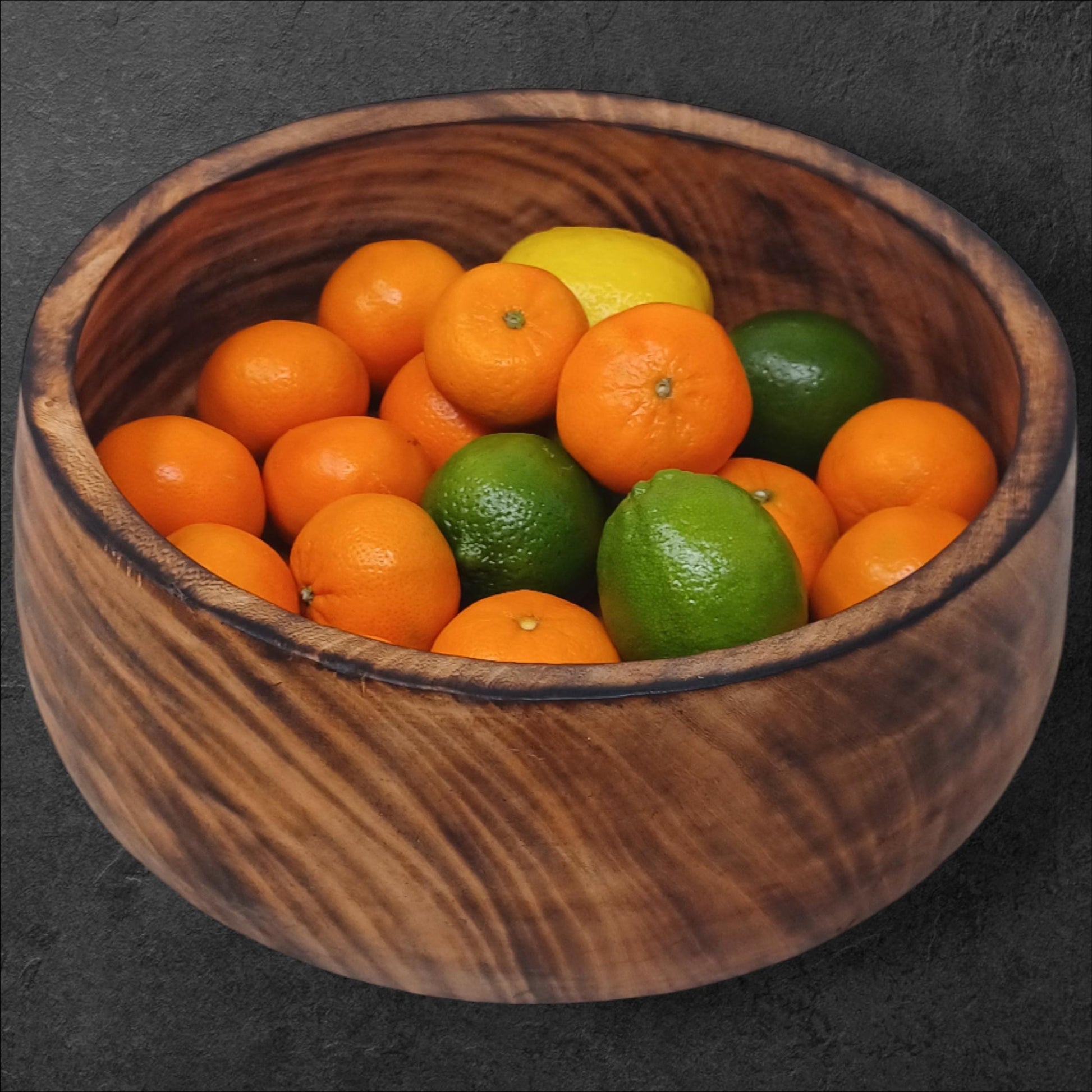 Handmade Round Wooden Fruit Bowl with Handle | Rustic Serving Bowl | Natural Large Salad Bowl | Unique Christmas Gift Mom