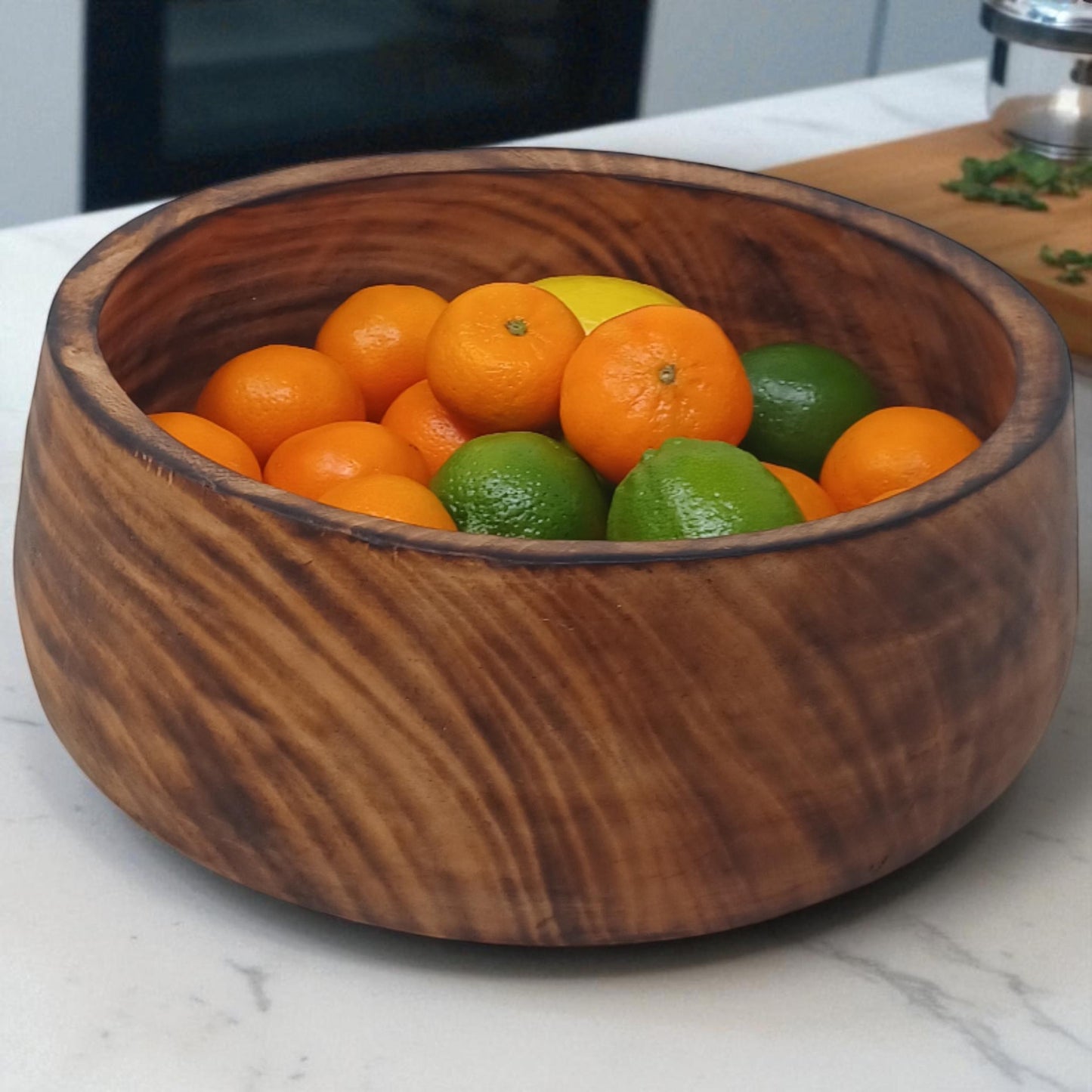 Handmade Round Wooden Fruit Bowl with Handle | Rustic Serving Bowl | Natural Large Salad Bowl | Unique Christmas Gift Mom