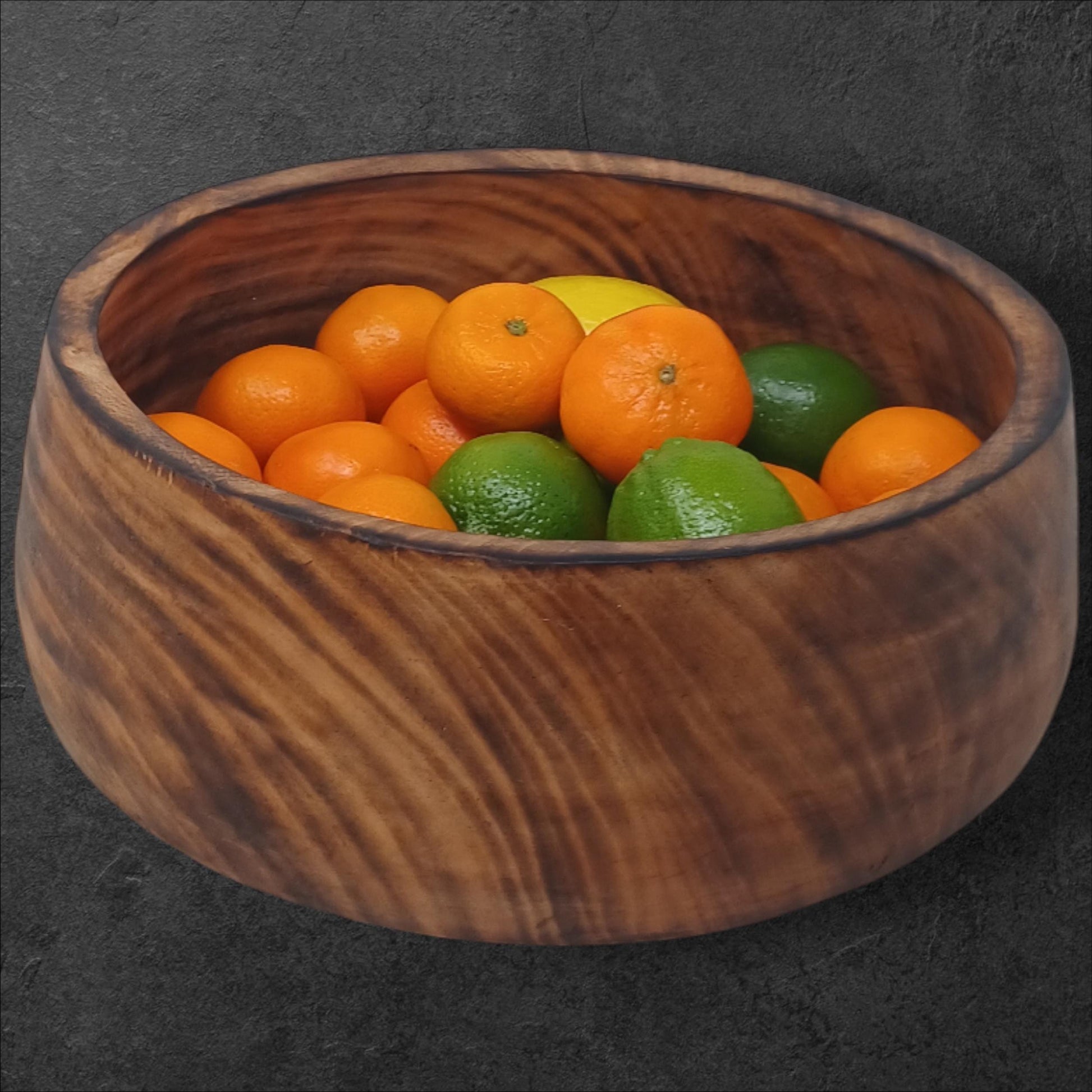 Handmade Round Wooden Fruit Bowl with Handle | Rustic Serving Bowl | Natural Large Salad Bowl | Unique Christmas Gift Mom