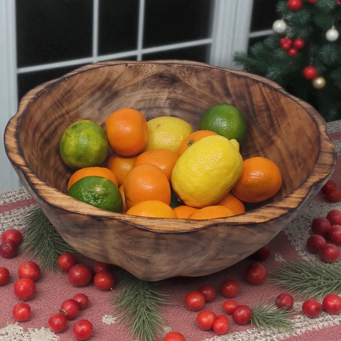 Large Round Wooden Salad Bowl | Rustic Fruit Bowl | Handcrafted Natural Wood Serving Bowl | Sustainable Kitchen Décor Gift