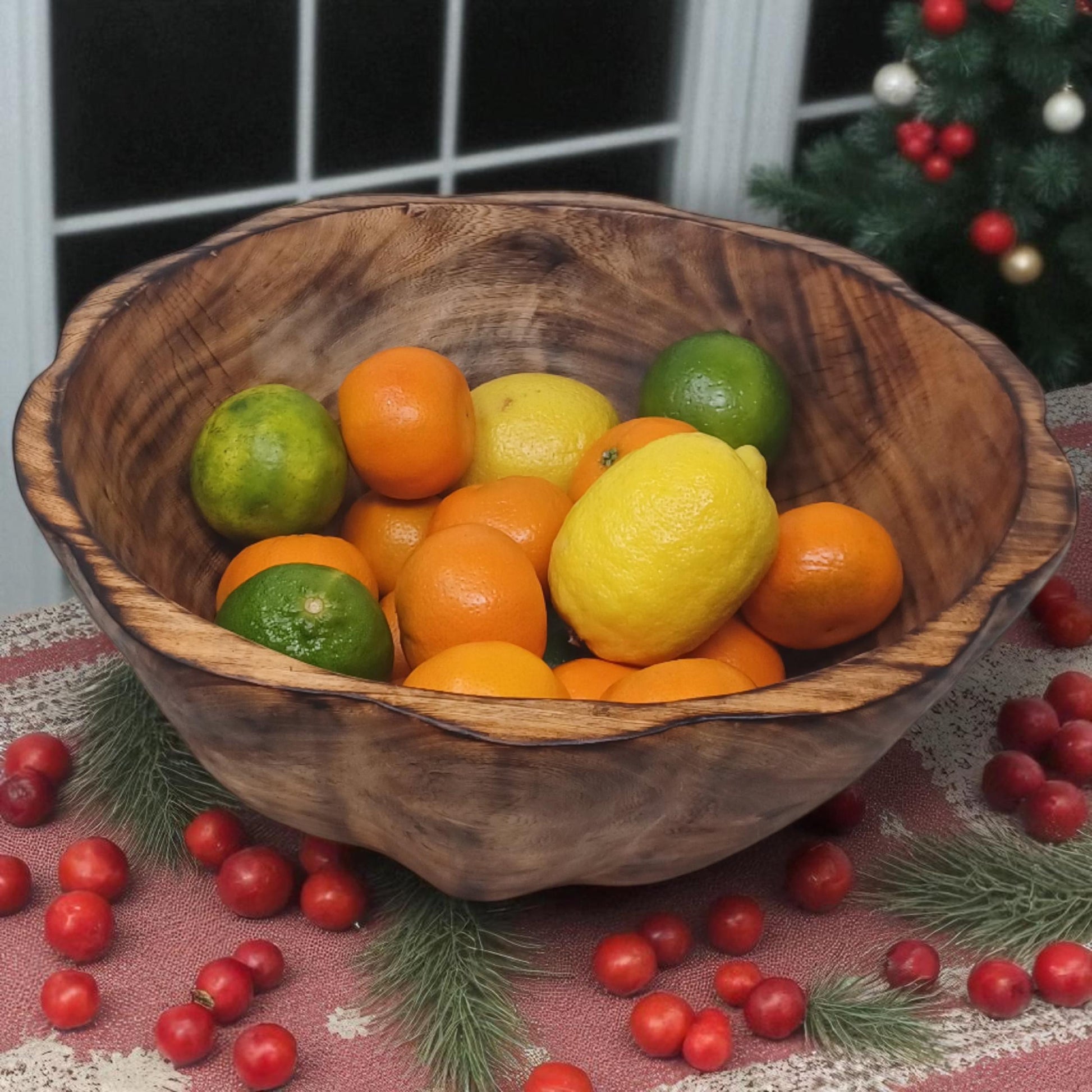 Large Round Wooden Salad Bowl | Rustic Fruit Bowl | Handcrafted Natural Wood Serving Bowl | Sustainable Kitchen Décor Gift
