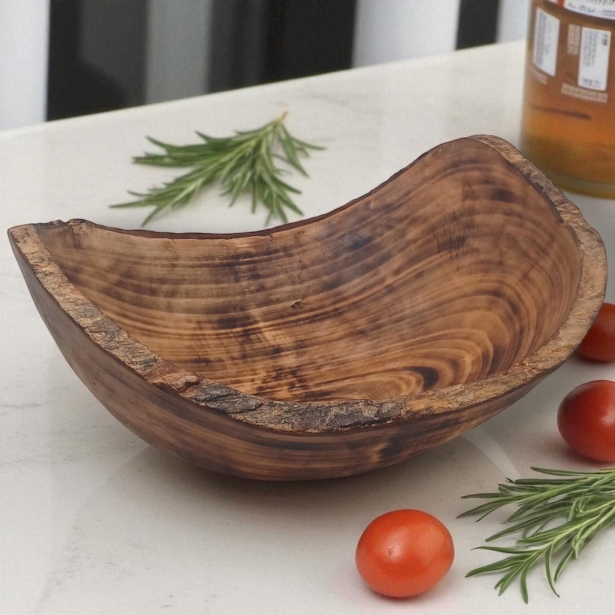 Rustic Edge Wooden Salad Bowl | Large Round Fruit Bowl | Handcrafted Natural Wood Décor | Holiday Gift for Mom