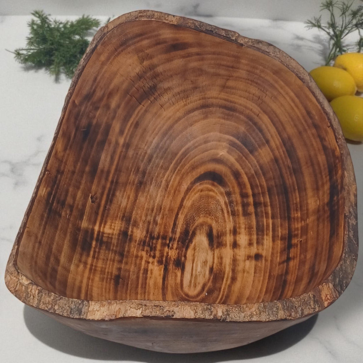 Rustic Edge Wooden Salad Bowl | Large Round Fruit Bowl | Handcrafted Natural Wood Décor | Holiday Gift for Mom