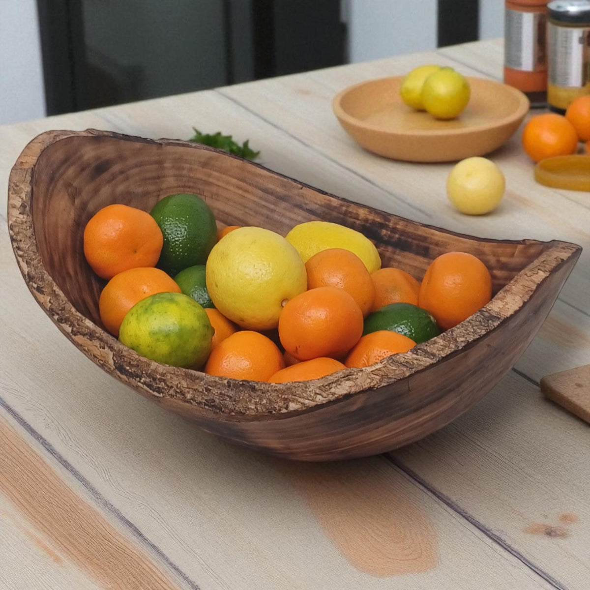 Rustic Edge Wooden Salad Bowl | Large Round Fruit Bowl | Handcrafted Natural Wood Décor | Holiday Gift for Mom