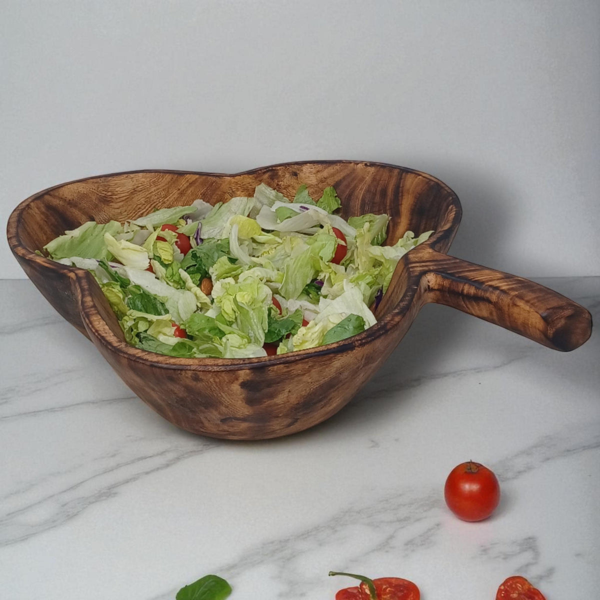 Leaf-Shaped Wooden Salad Bowl | Hand-Carved Natural Fruit Bowl | Rustic Wood Kitchen Décor Gift