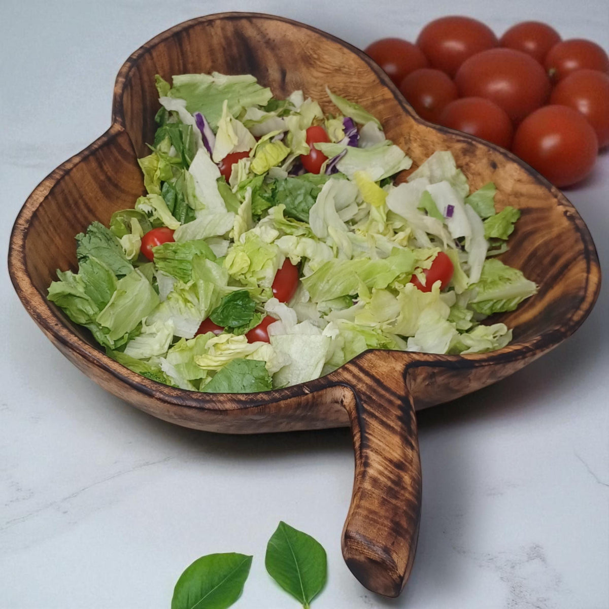 Leaf-Shaped Wooden Salad Bowl | Hand-Carved Natural Fruit Bowl | Rustic Wood Kitchen Décor Gift