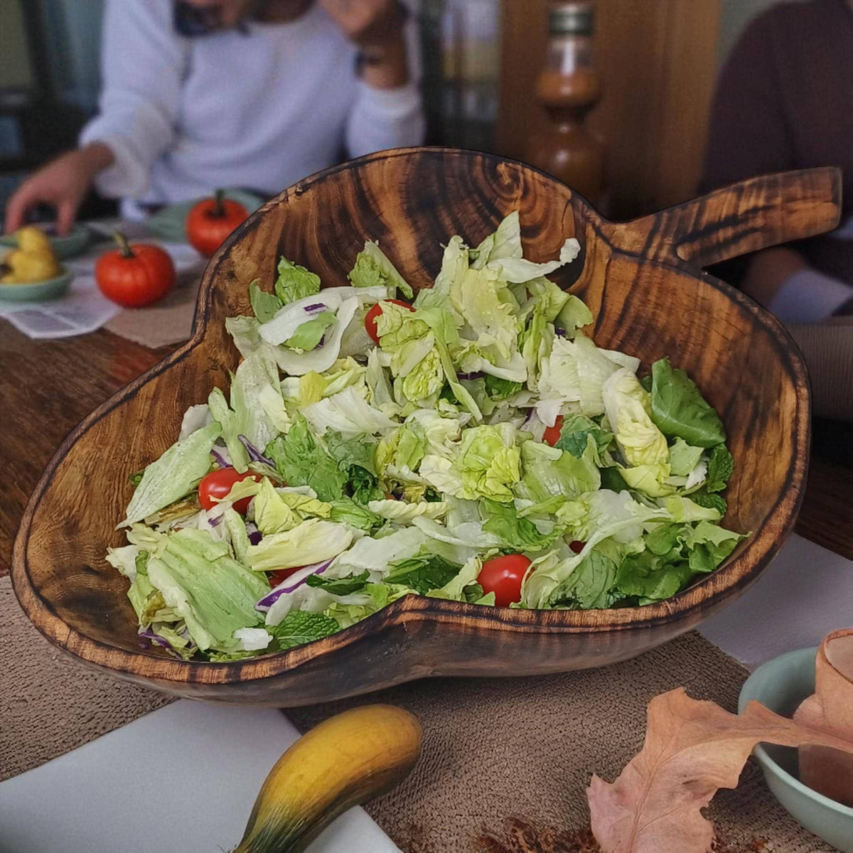 Leaf-Shaped Wooden Salad Bowl | Hand-Carved Natural Fruit Bowl | Rustic Wood Kitchen Décor Gift