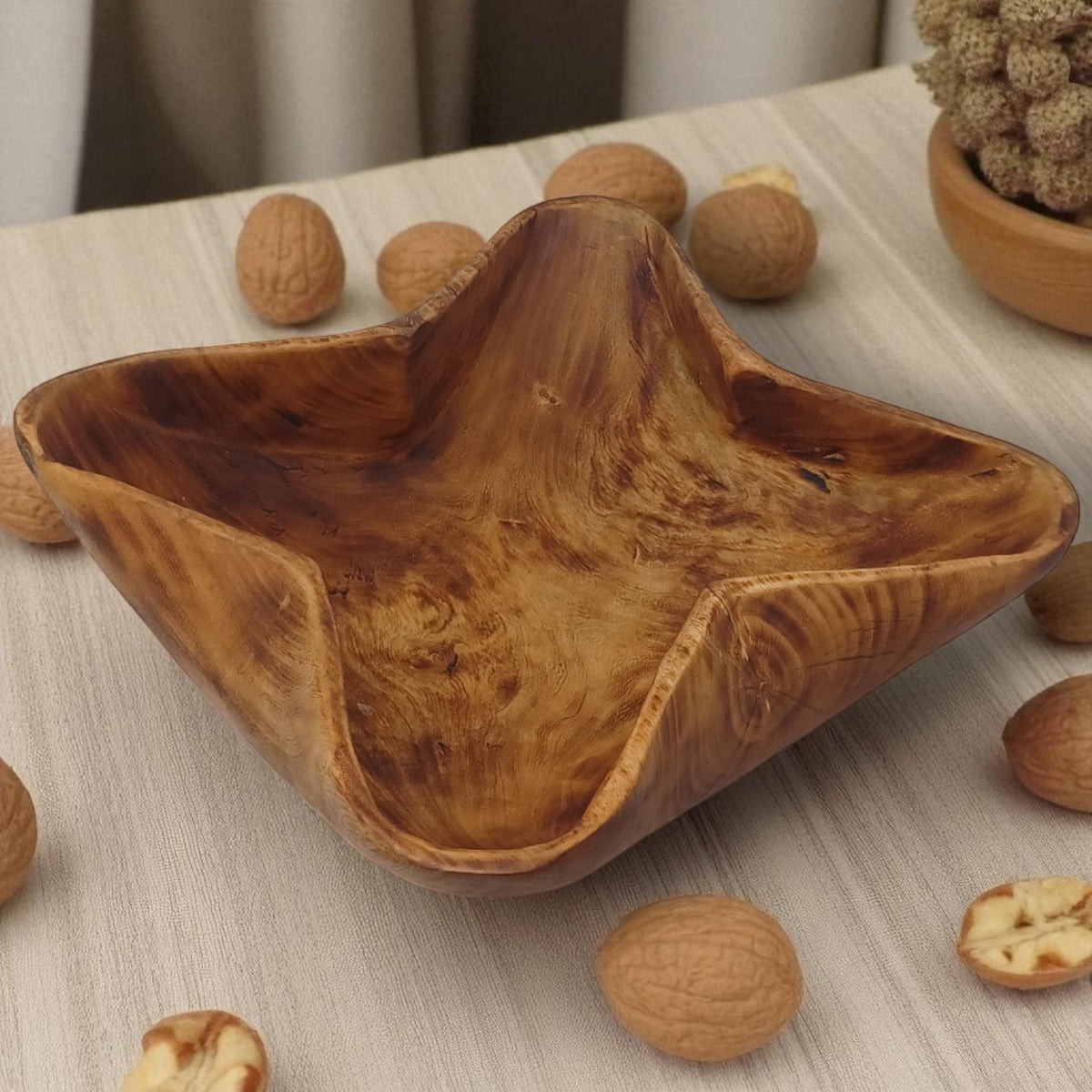 Star-Shaped Wooden Salad Bowl | Hand-Carved Serving Bowl | Rustic Holiday Centerpiece | Large serving bowls