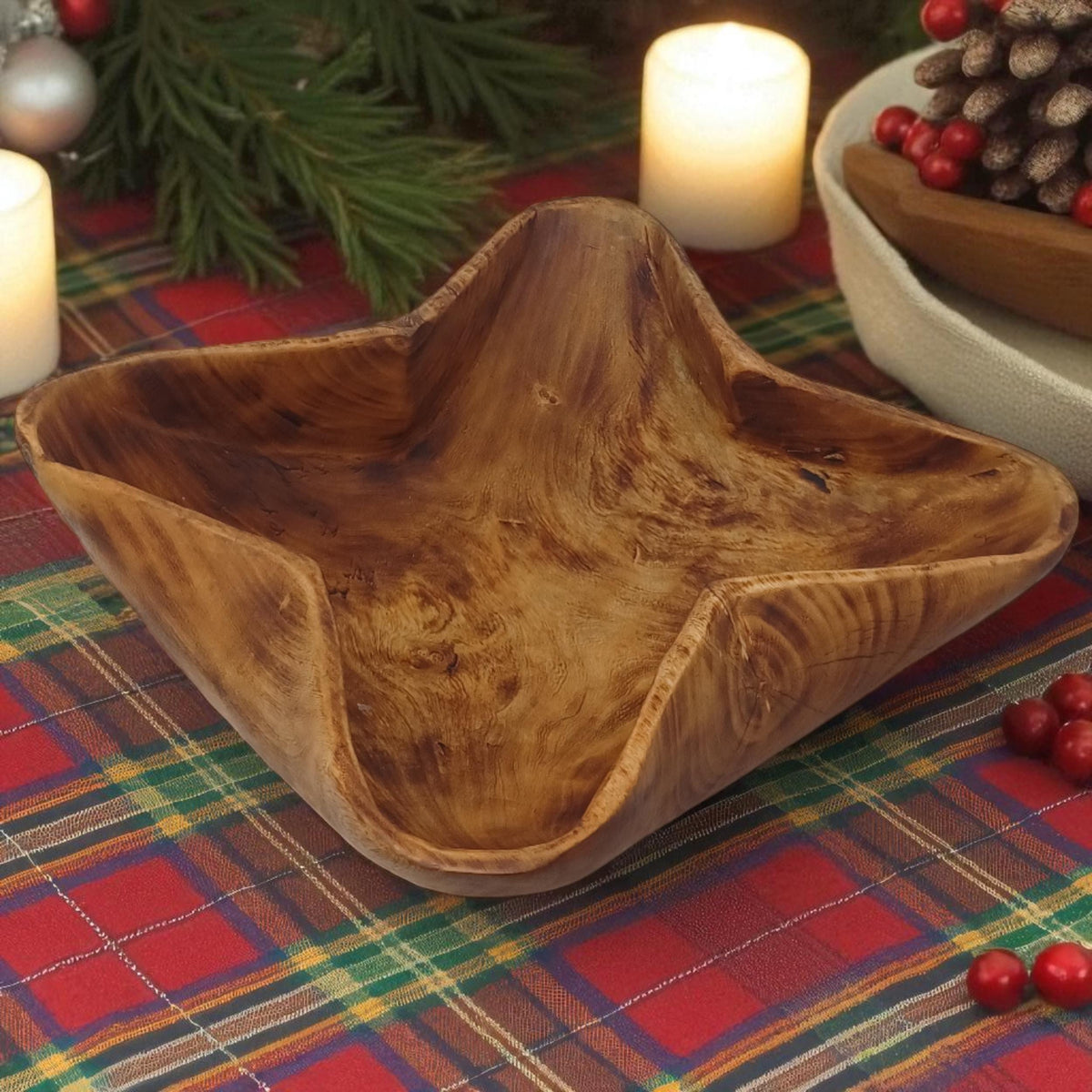Star-Shaped Wooden Salad Bowl | Hand-Carved Serving Bowl | Rustic Holiday Centerpiece | Large serving bowls
