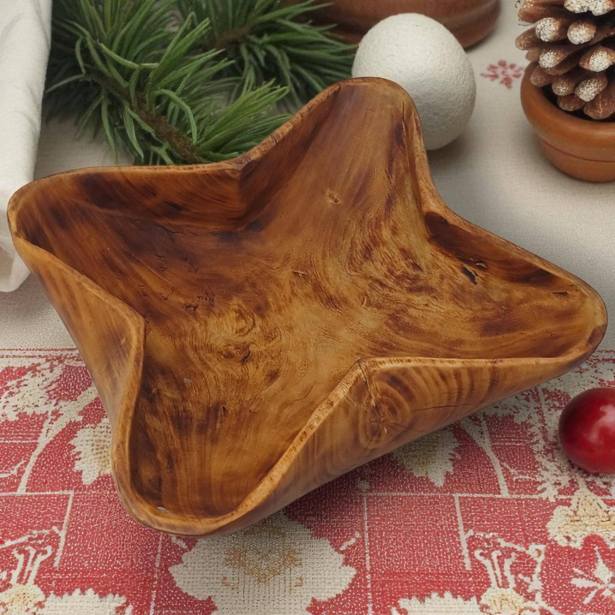 Star-Shaped Wooden Salad Bowl | Hand-Carved Serving Bowl | Rustic Holiday Centerpiece | Large serving bowls