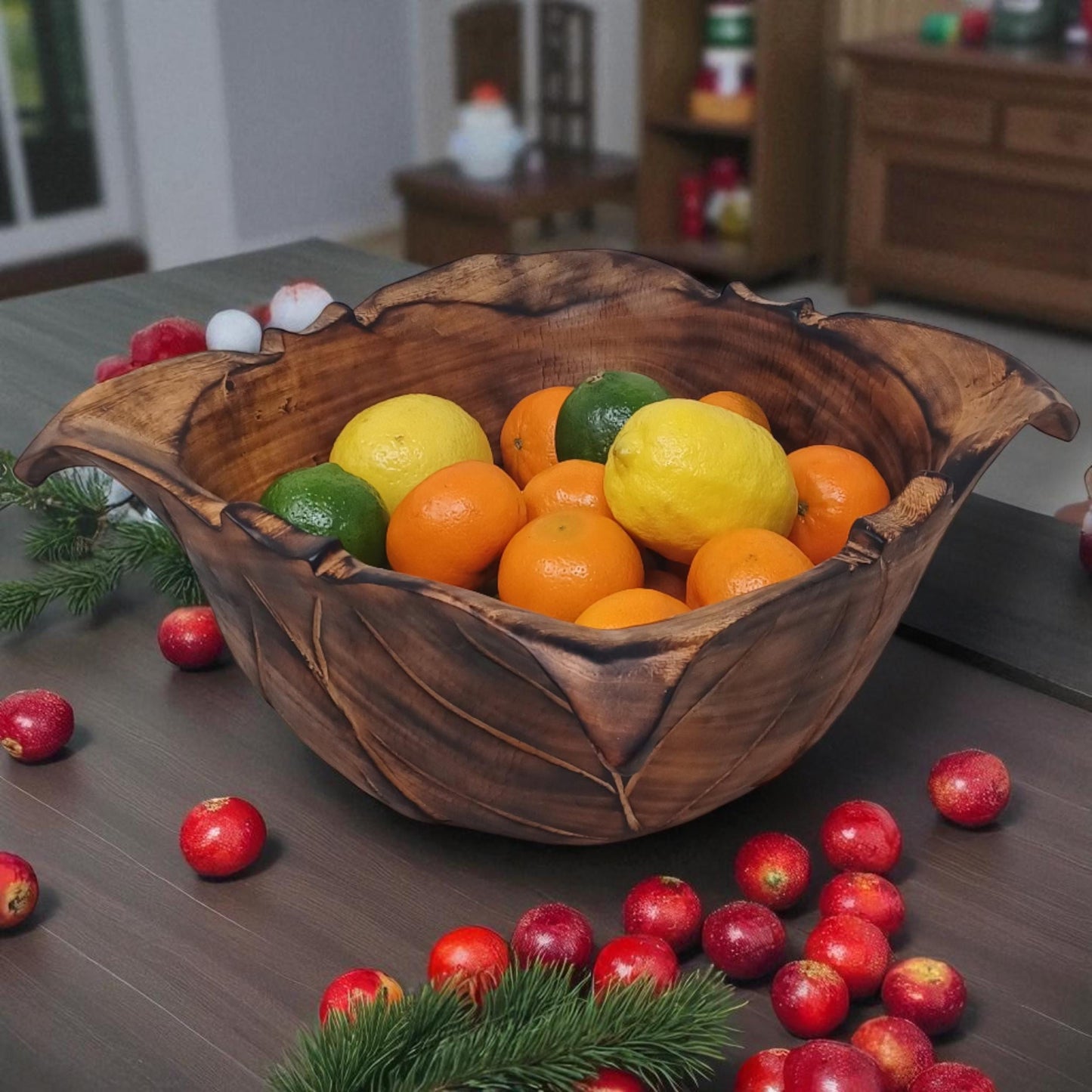 Wooden Square Salad Bowl | Rustic Serving Bowl | Large Handmade Wood Fruit Bowl | Holiday Gift for Mom
