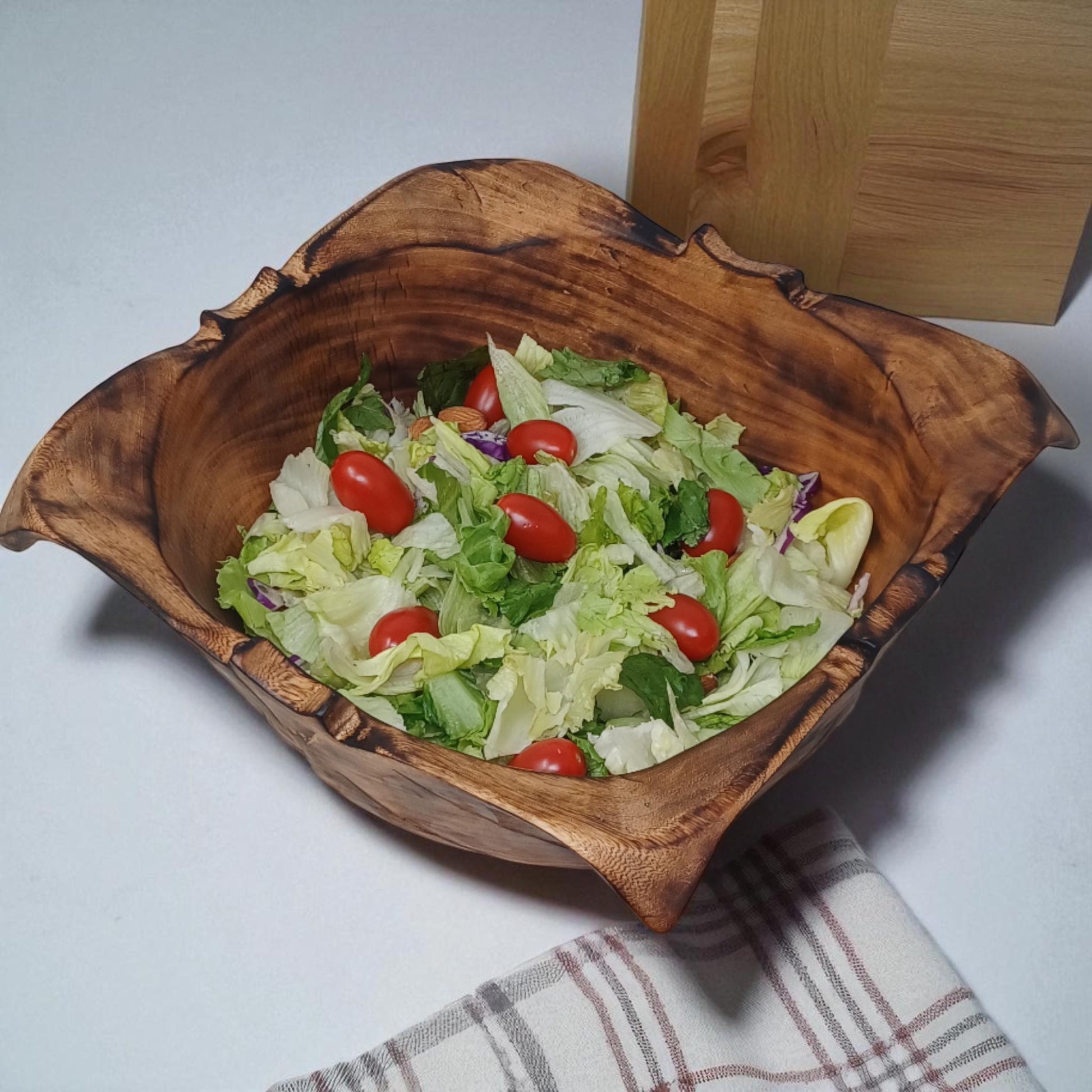 Wooden Square Salad Bowl | Rustic Serving Bowl | Large Handmade Wood Fruit Bowl | Holiday Gift for Mom