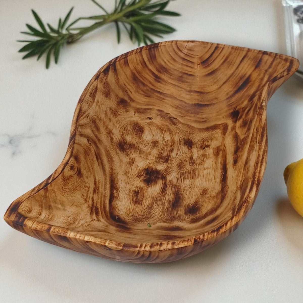 Leaf-Shaped Wooden Serving Bowl | Hand-Carved Natural Fruit Bowl | Rustic Kitchen Décor | Large Serving Bowls