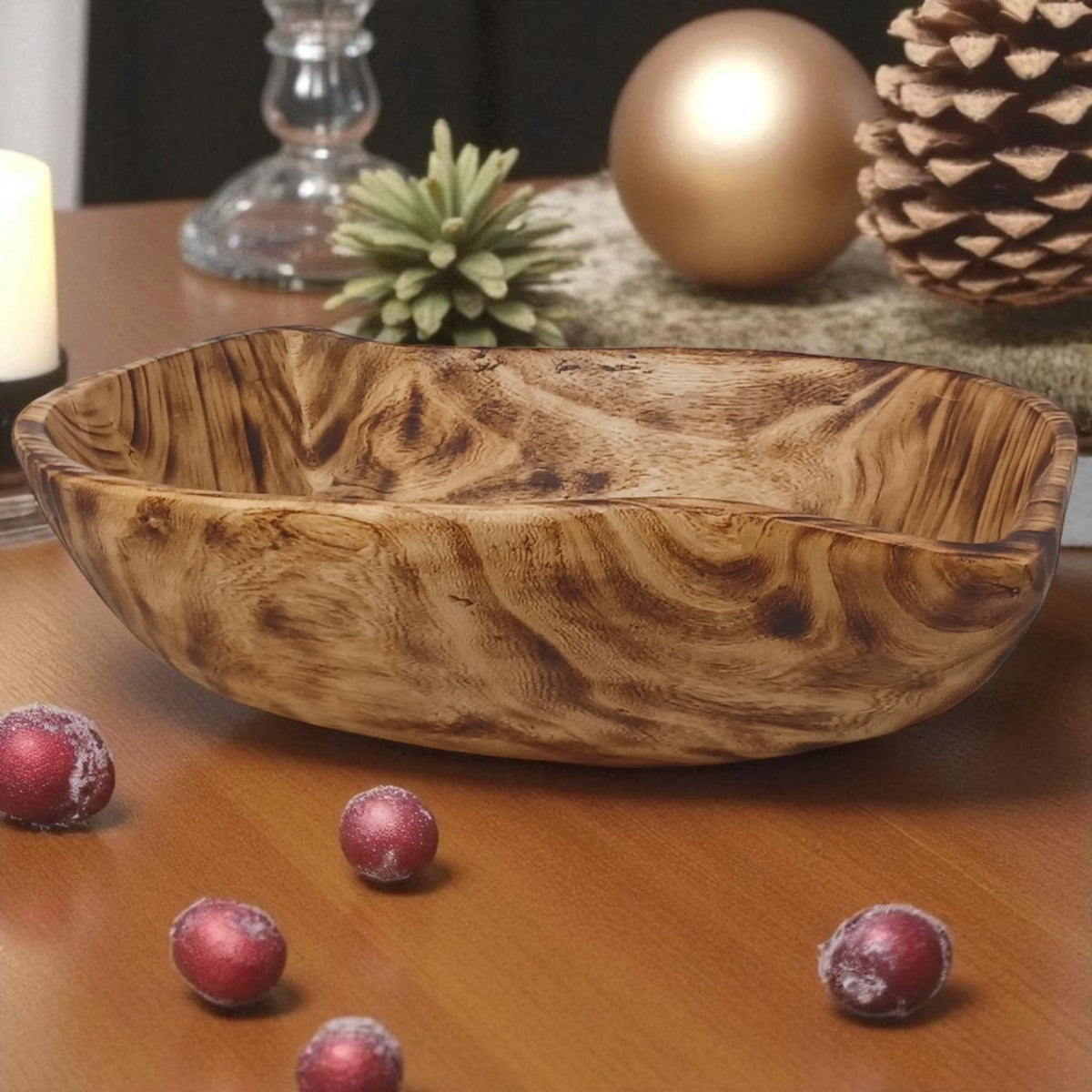 Leaf-Shaped Wooden Serving Bowl | Hand-Carved Natural Fruit Bowl | Rustic Kitchen Décor | Large Serving Bowls
