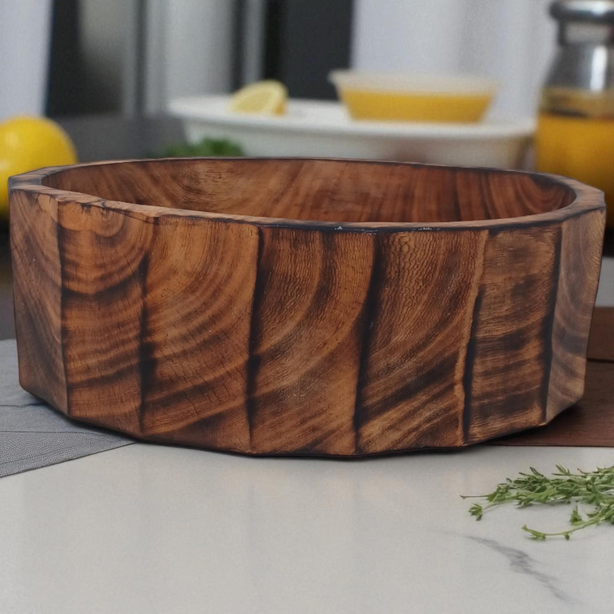 Large Rustic Wooden Salad Bowl | Round Wood Fruit Bowl | Handcrafted Natural Wood Décor | Christmas Gift for Mom