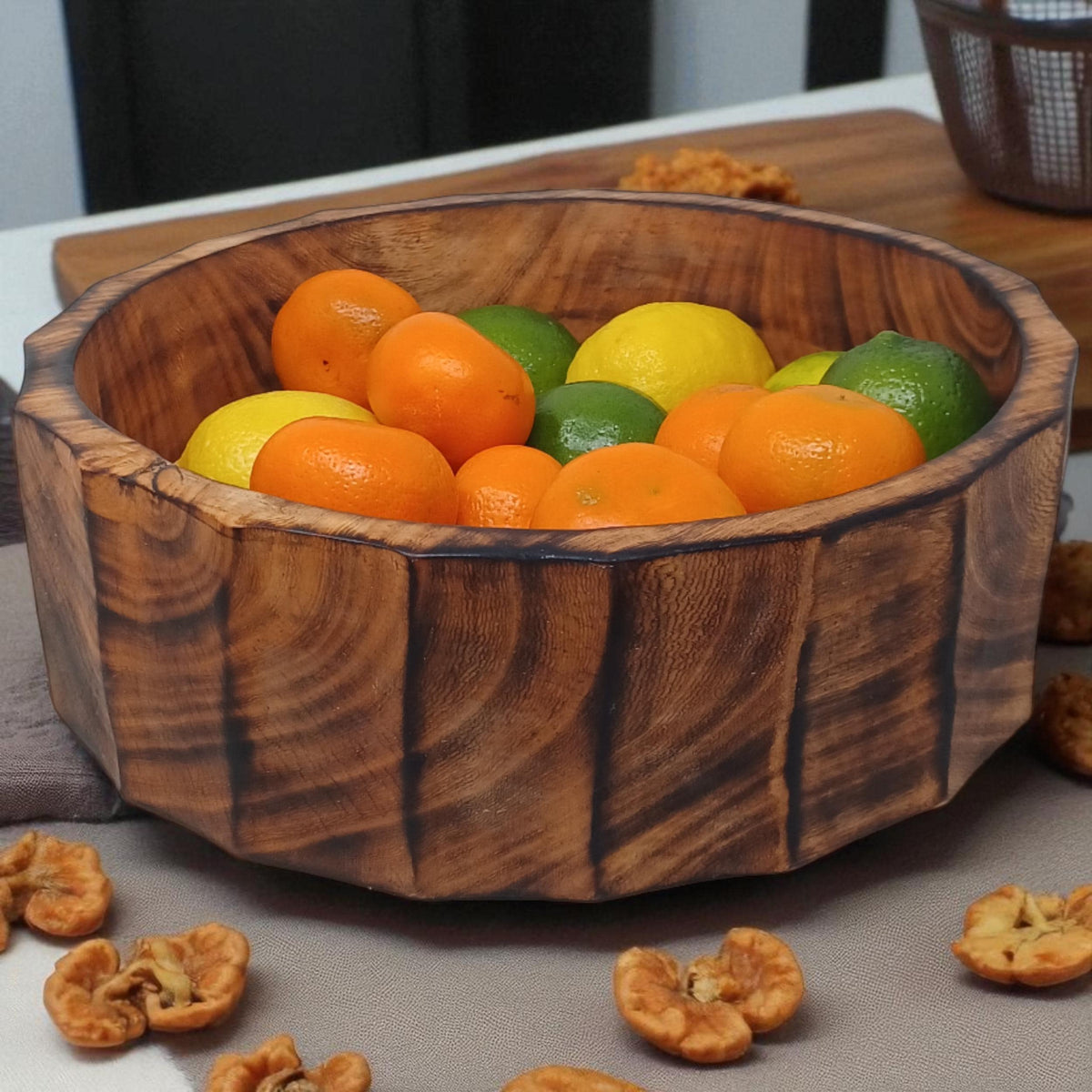 Large Rustic Wooden Salad Bowl | Round Wood Fruit Bowl | Handcrafted Natural Wood Décor | Christmas Gift for Mom