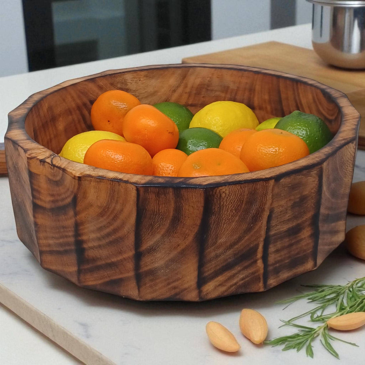 Large Rustic Wooden Salad Bowl | Round Wood Fruit Bowl | Handcrafted Natural Wood Décor | Christmas Gift for Mom