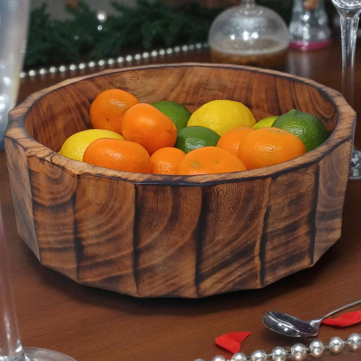 Large Rustic Wooden Salad Bowl | Round Wood Fruit Bowl | Handcrafted Natural Wood Décor | Christmas Gift for Mom