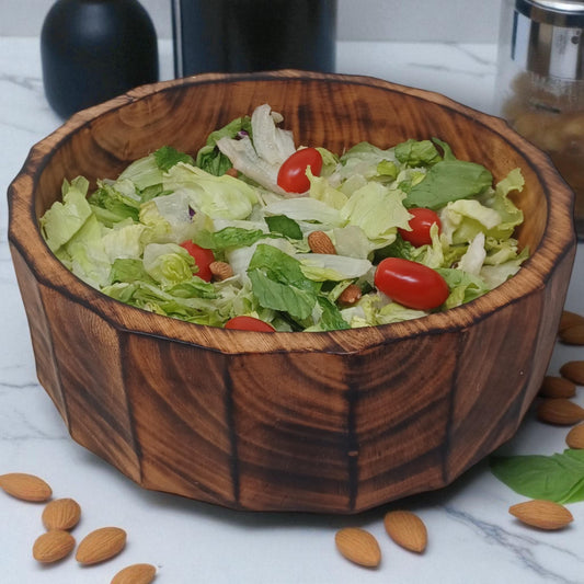 Large Rustic Wooden Salad Bowl | Round Wood Fruit Bowl | Handcrafted Natural Wood Décor | Christmas Gift for Mom