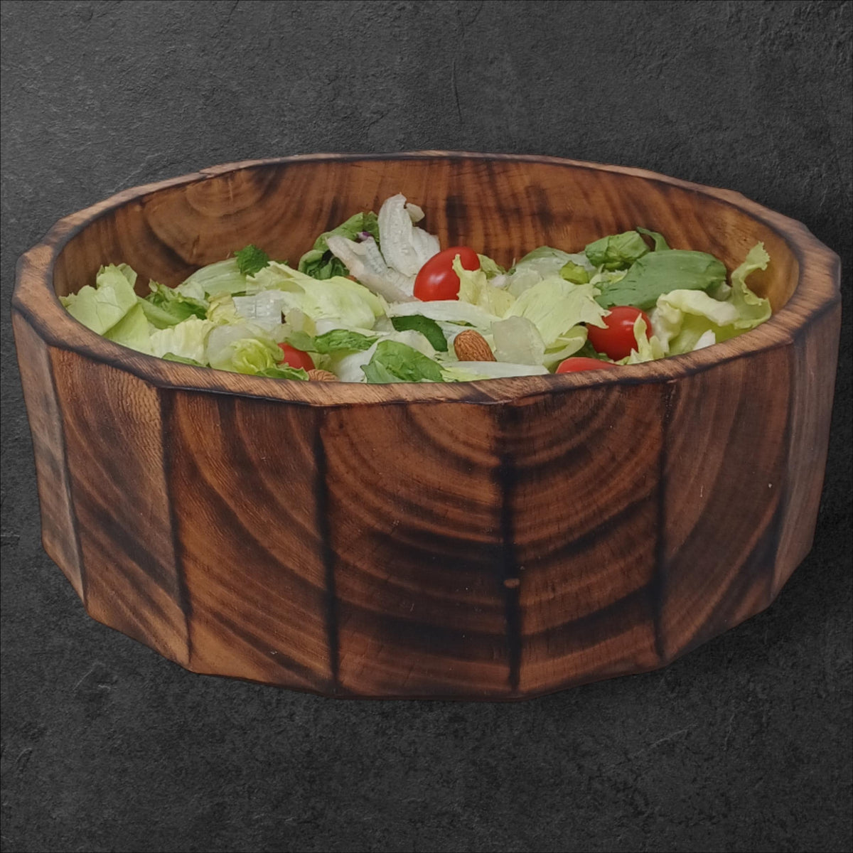 Large Rustic Wooden Salad Bowl | Round Wood Fruit Bowl | Handcrafted Natural Wood Décor | Christmas Gift for Mom
