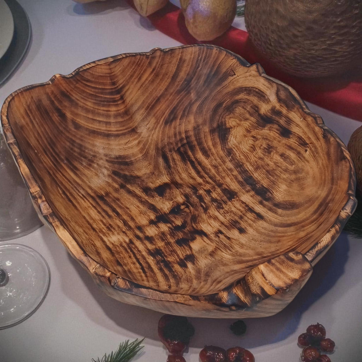 Rustic Hand-Carved Wooden Bowl | Natural Square-shaped Wood Salad & Fruit Bowl | Handmade Wooden Serving Bowl | Large serving bowl gift