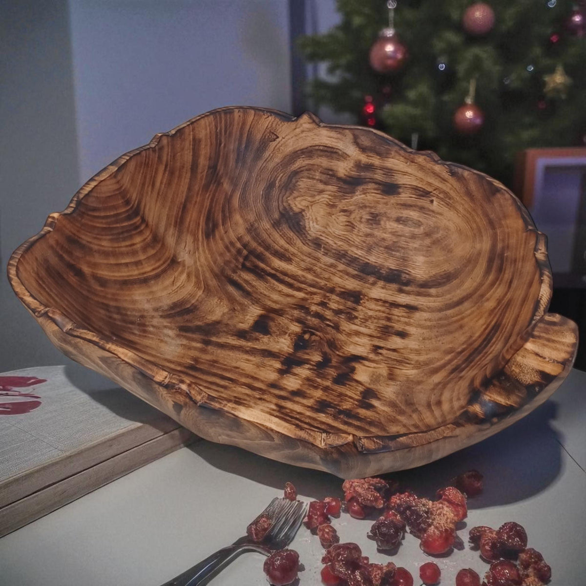 Rustic Hand-Carved Wooden Bowl | Natural Square-shaped Wood Salad & Fruit Bowl | Handmade Wooden Serving Bowl | Large serving bowl gift