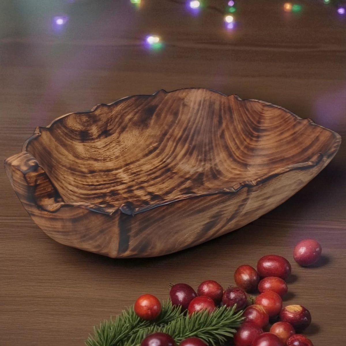 Rustic Hand-Carved Wooden Bowl | Natural Square-shaped Wood Salad & Fruit Bowl | Handmade Wooden Serving Bowl | Large serving bowl gift