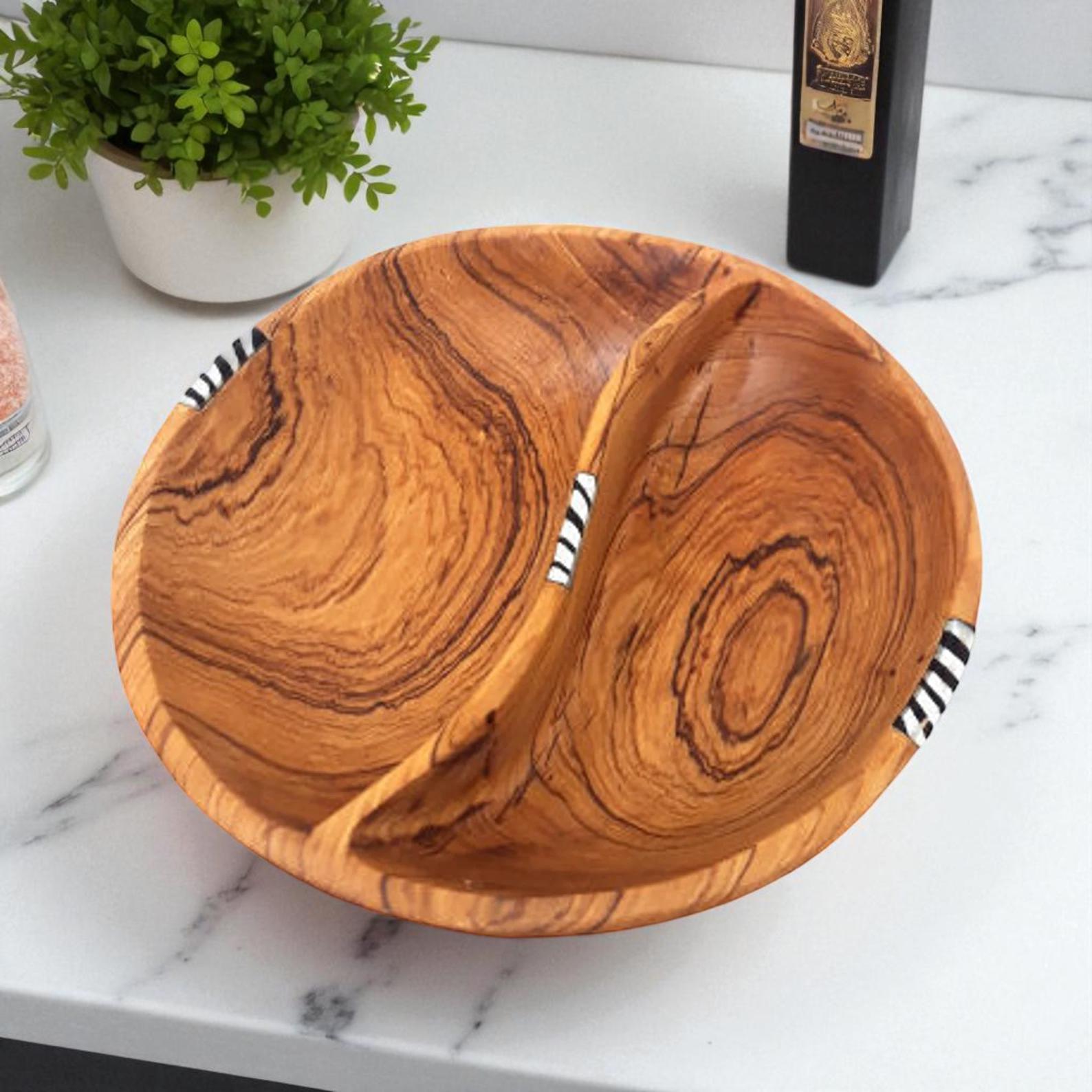 Artisan Olive Wood Divided Bowl: Handmade Sustainable Serveware