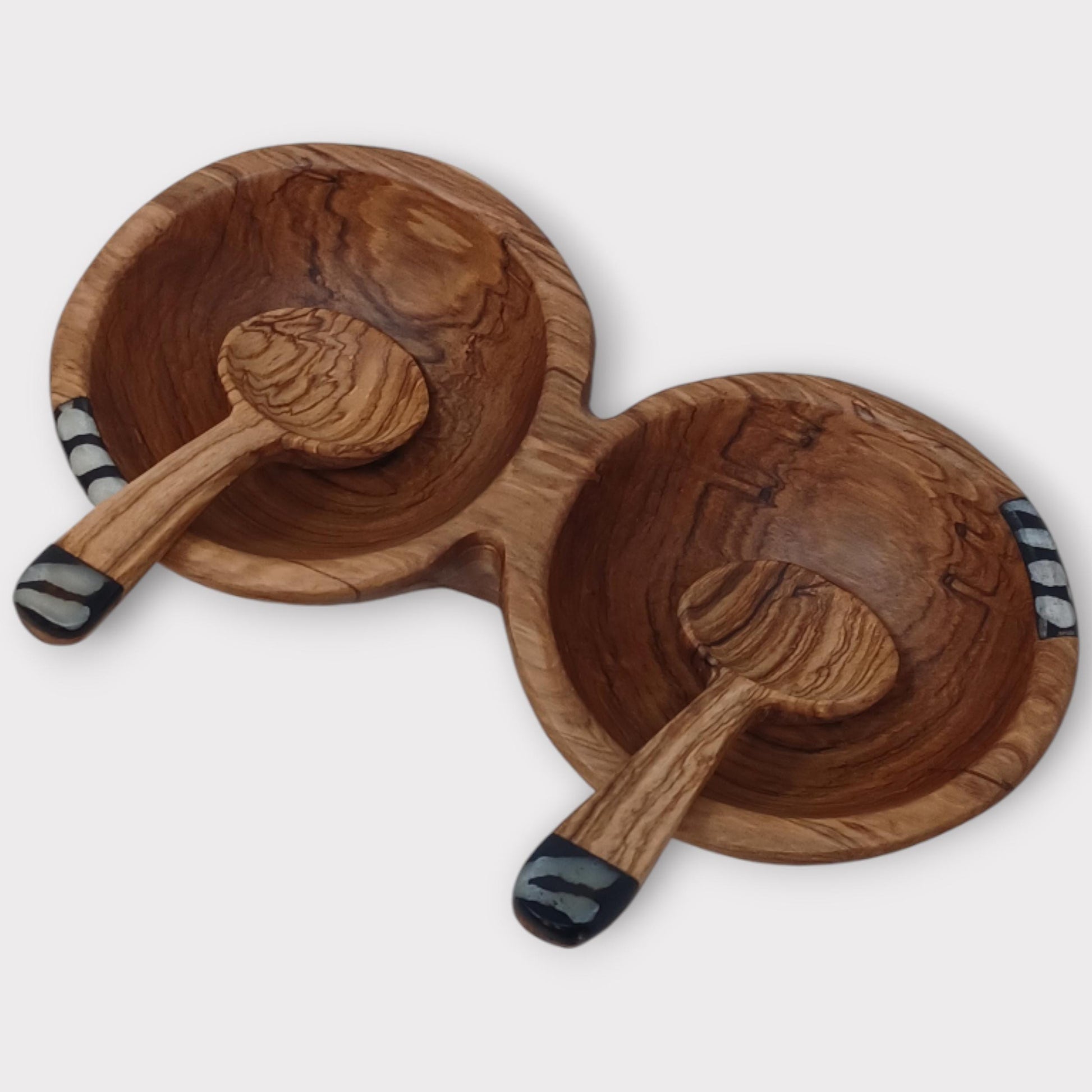 Handcrafted Olivewood Condiment Bowl Set with Scoops