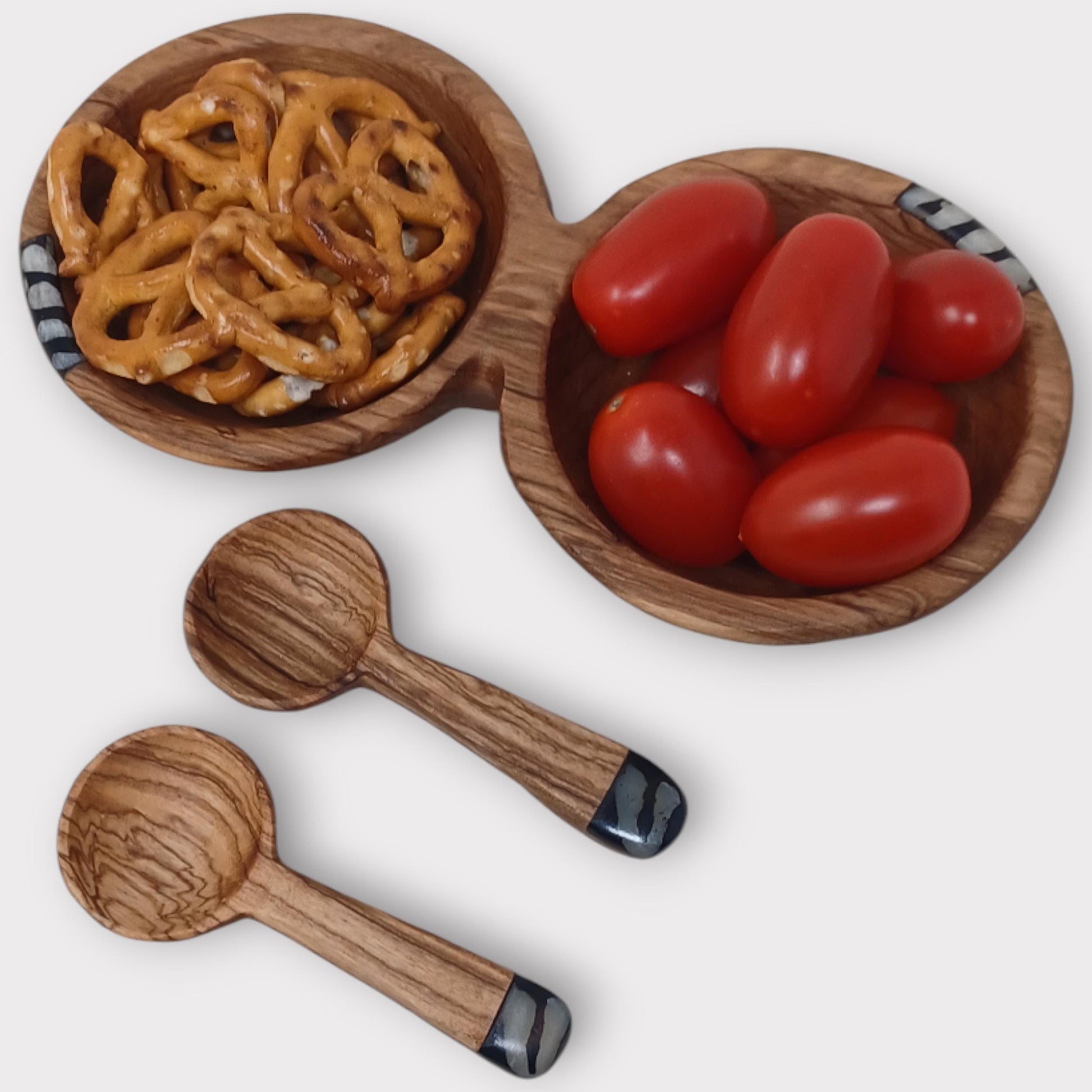 Handcrafted Olivewood Condiment Bowl Set with Scoops