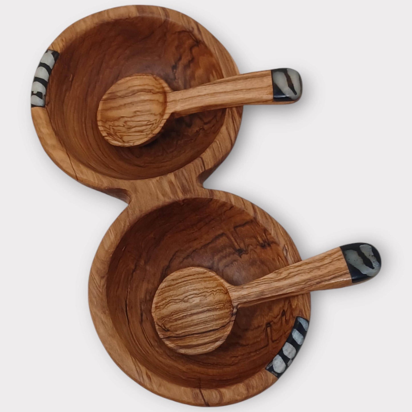 Handcrafted Olivewood Condiment Bowl Set with Scoops
