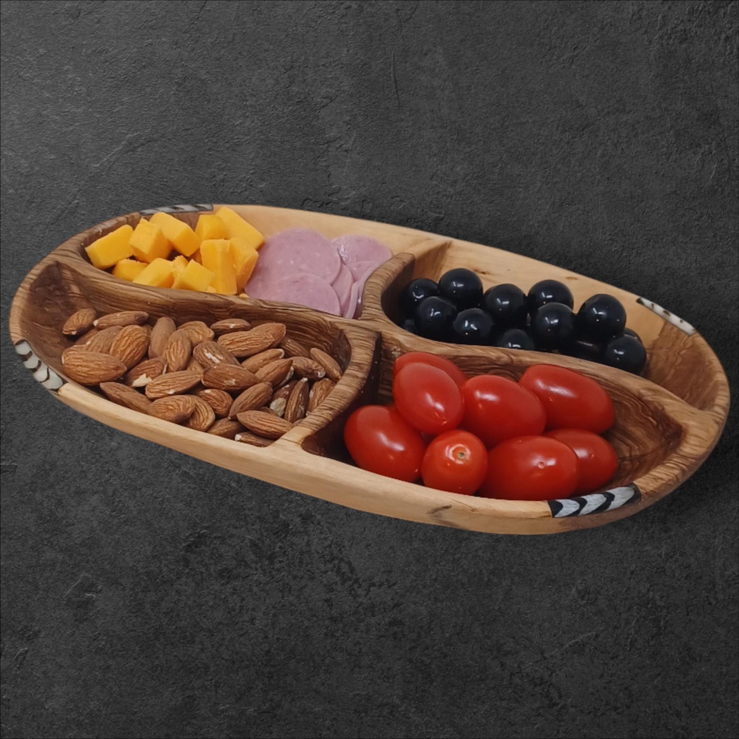 Handmade Olivewood Divided Serving Bowl: Rustic Snack Tray
