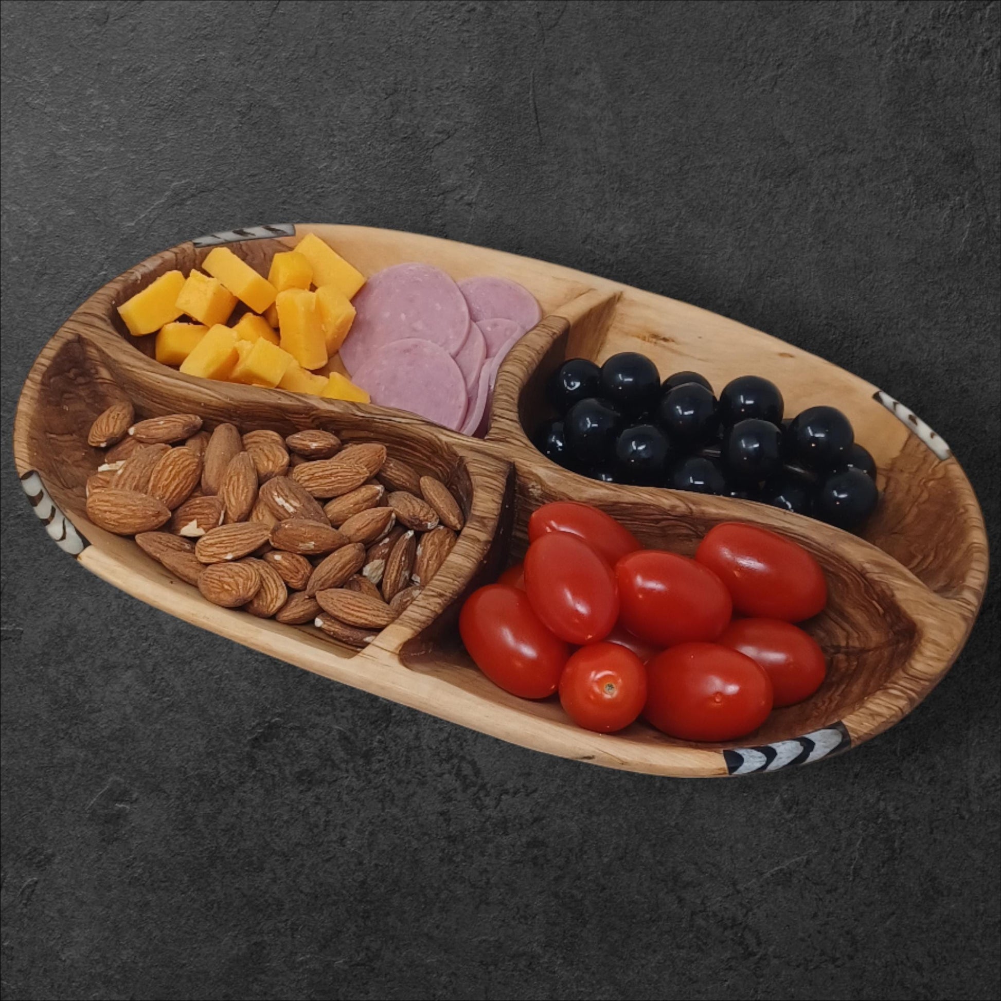 Handmade Olivewood Divided Serving Bowl: Rustic Snack Tray