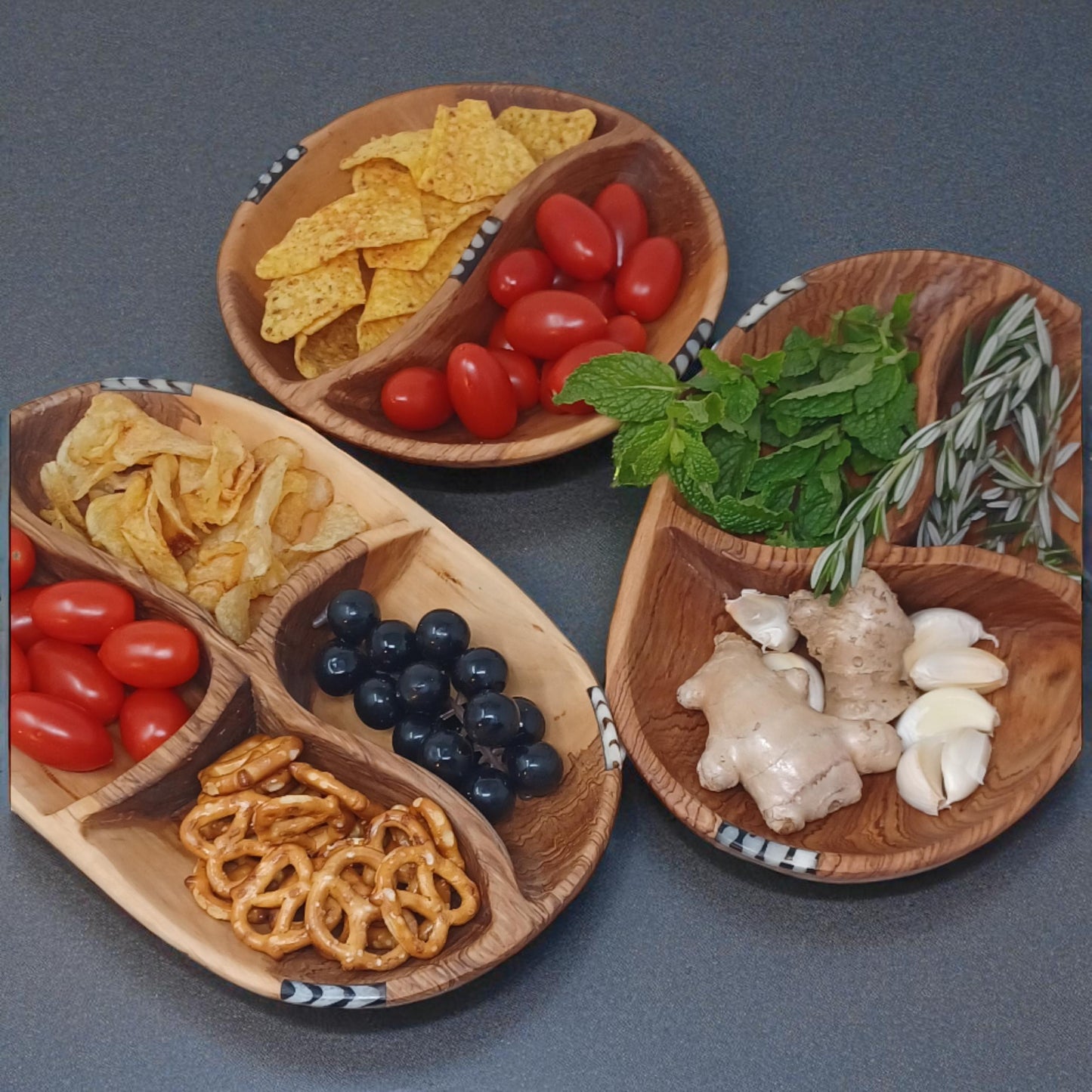 Handmade Olivewood Divided Serving Bowl: Rustic Snack Tray