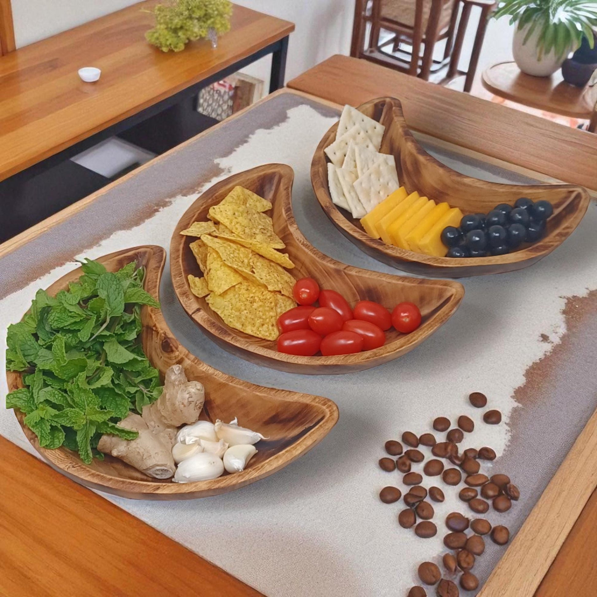 Handmade Olivewood Crescent Bowl - Rustic Holiday Serving Dish