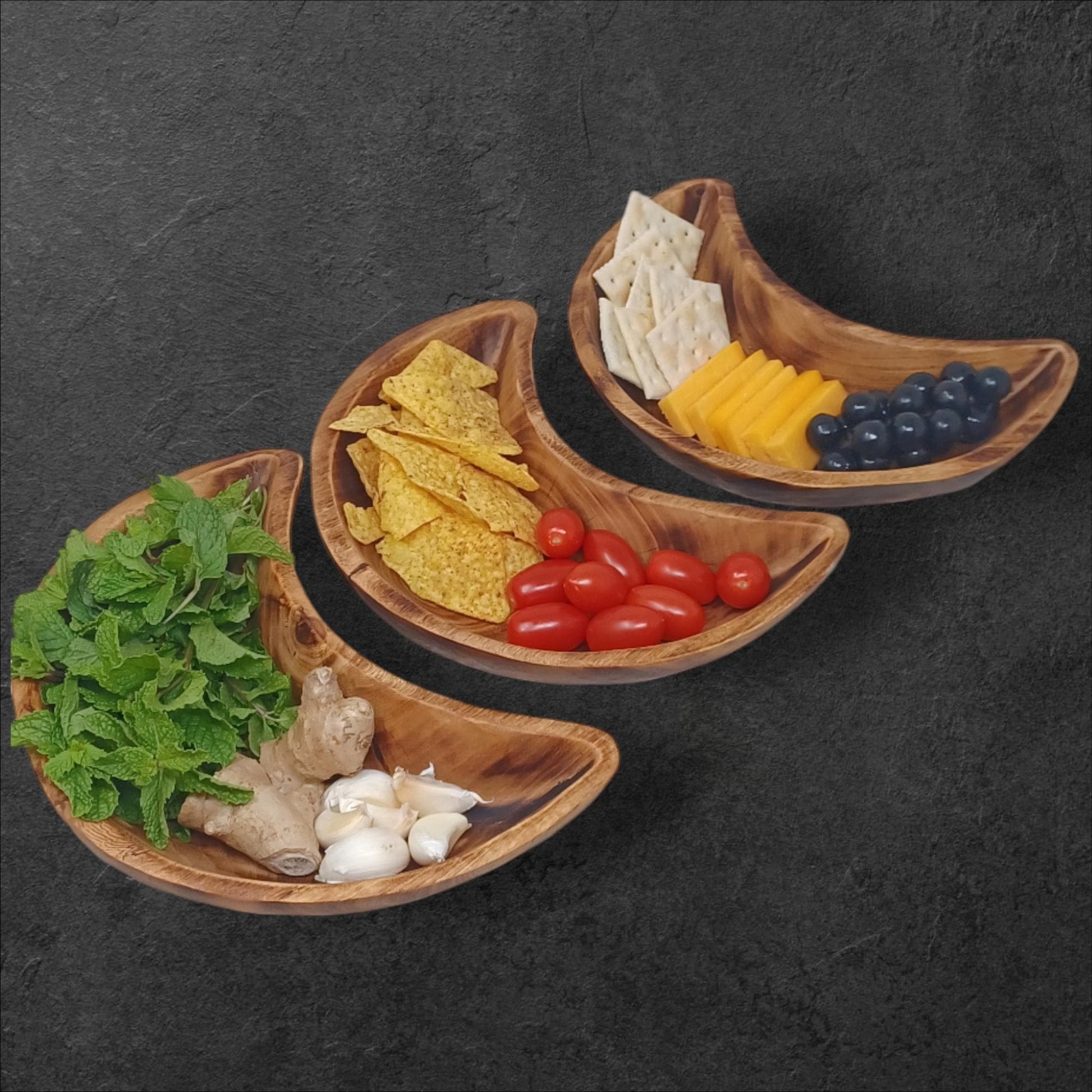 Handmade Olivewood Crescent Bowl - Rustic Holiday Serving Dish