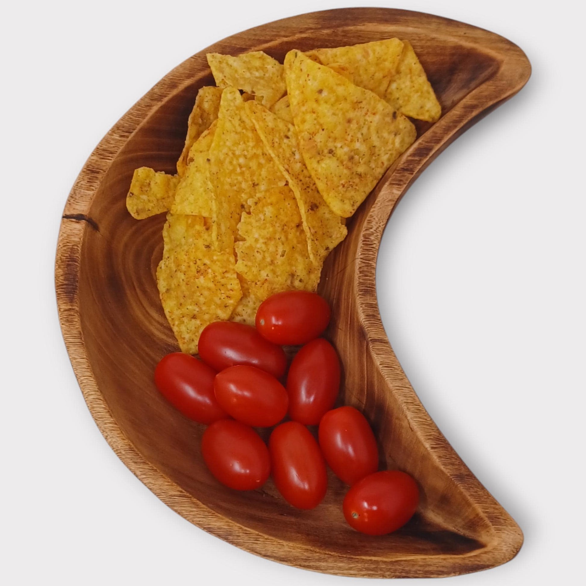 Handmade Crescent Wooden Serving Bowl: Rustic Charcuterie Dish