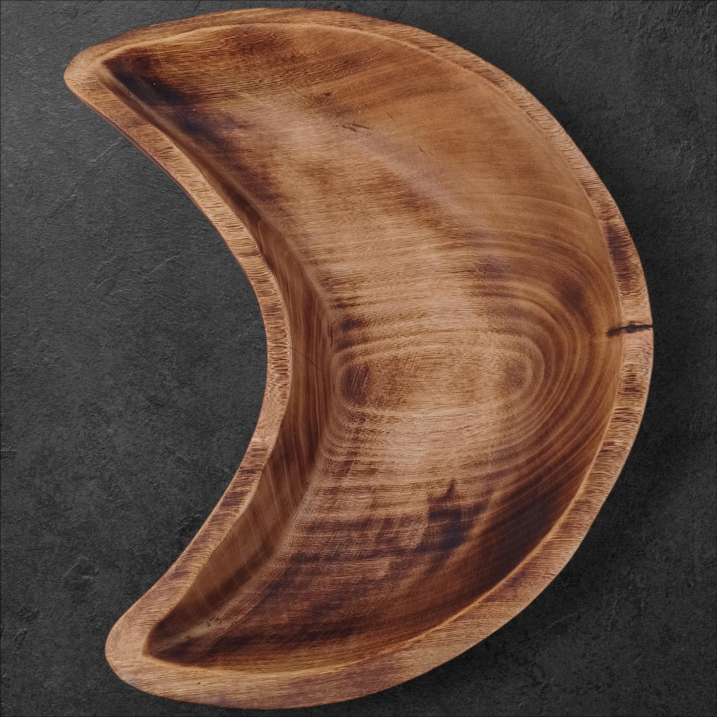 Handmade Crescent Wooden Serving Bowl: Rustic Charcuterie Dish
