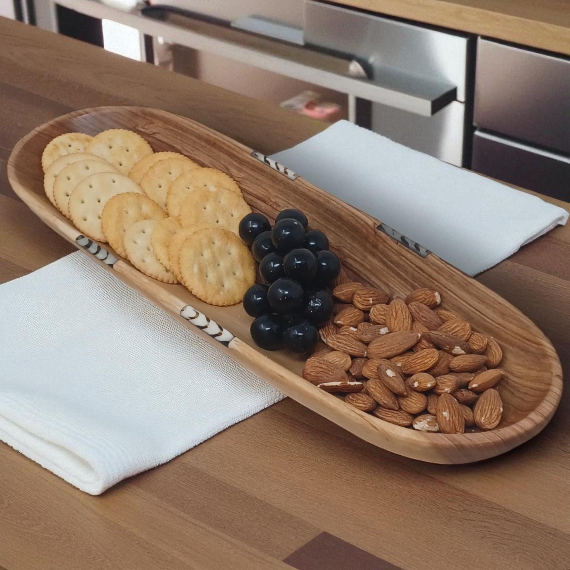Handmade Olivewood Serving Tray: Rustic Kitchen Bread & Snack Dish