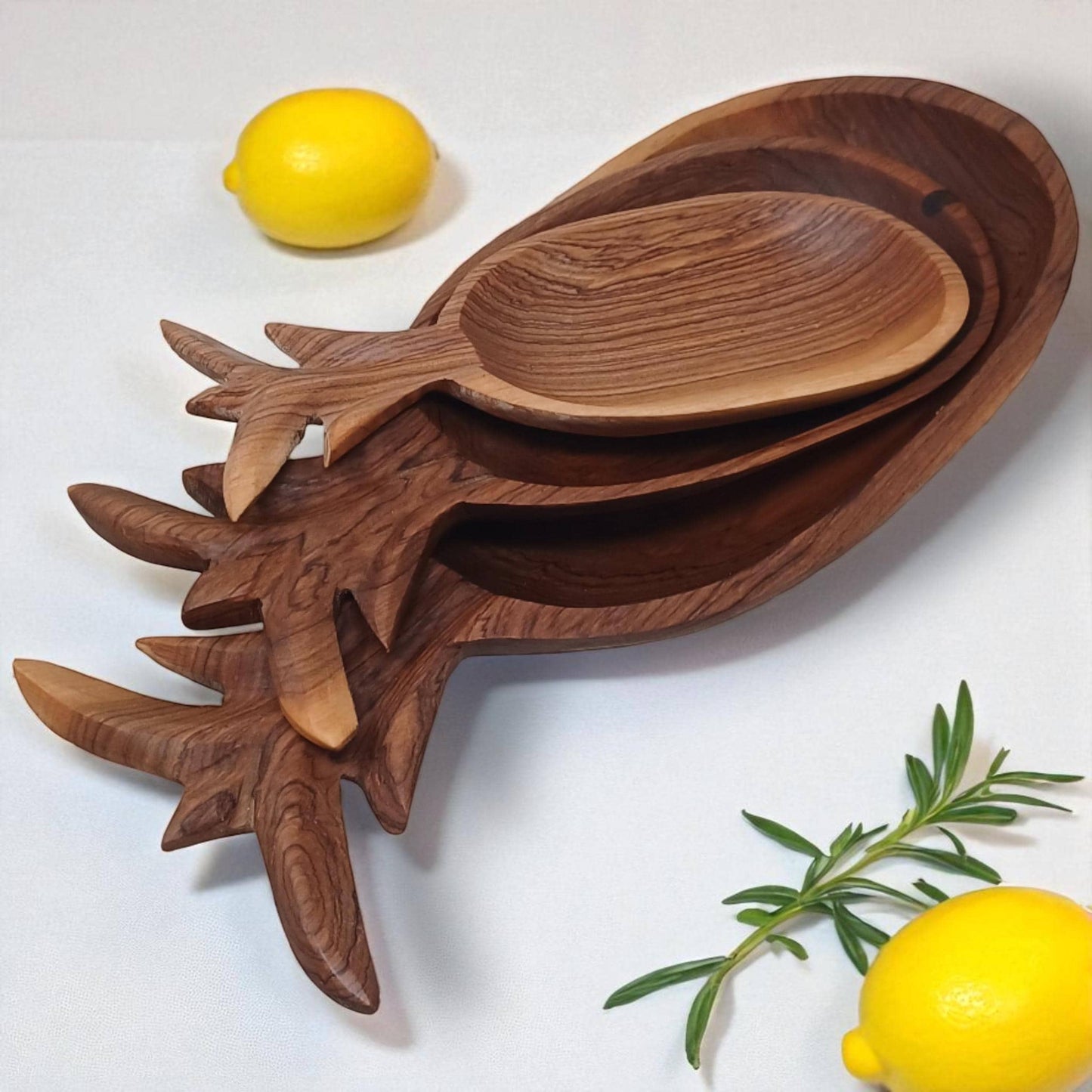 Handcrafted Olivewood Pineapple Bowls: Set of 3, Natural Wood Decor