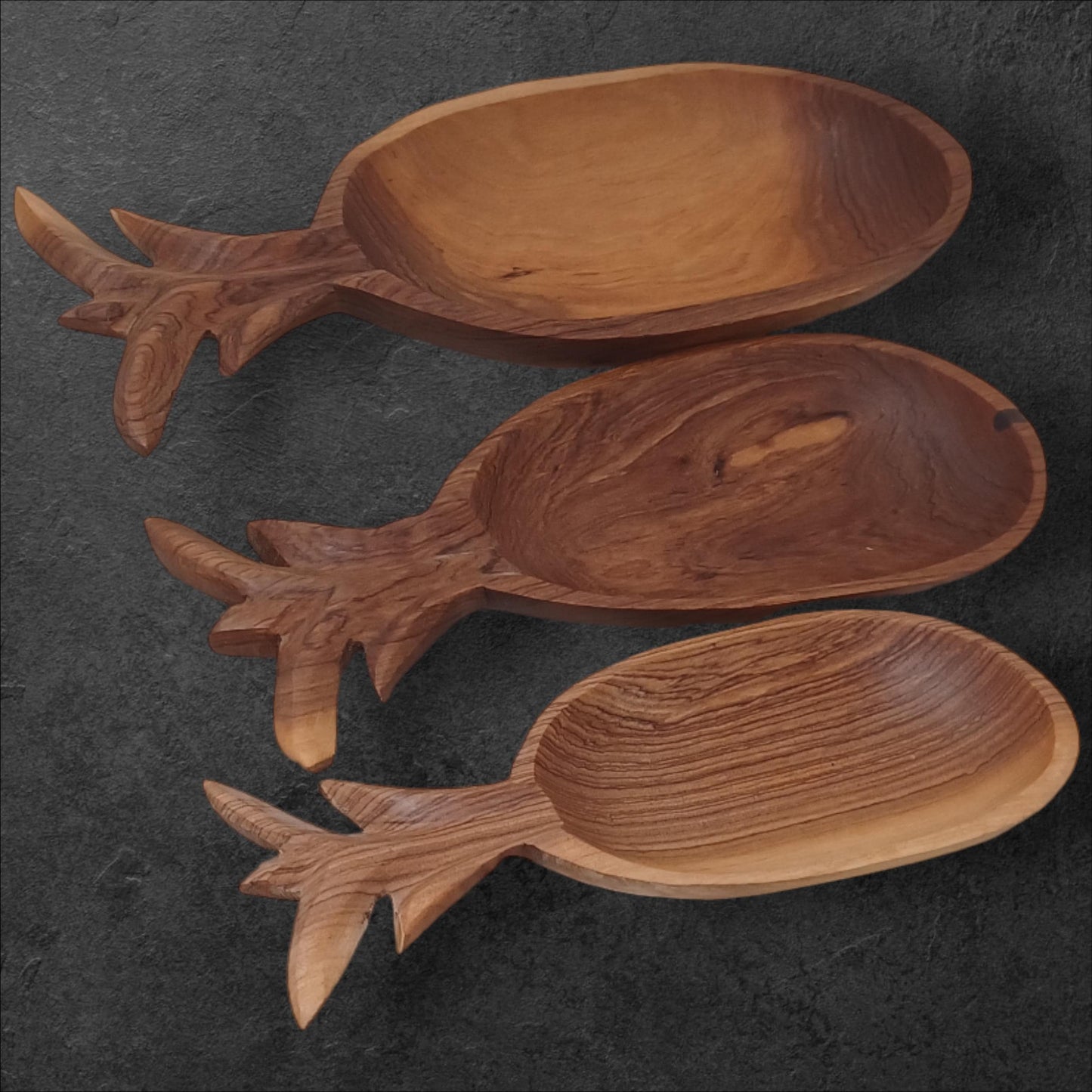 Olivewood Pineapple Bowls (Set of 3): Hand-Carved Nesting Bowls