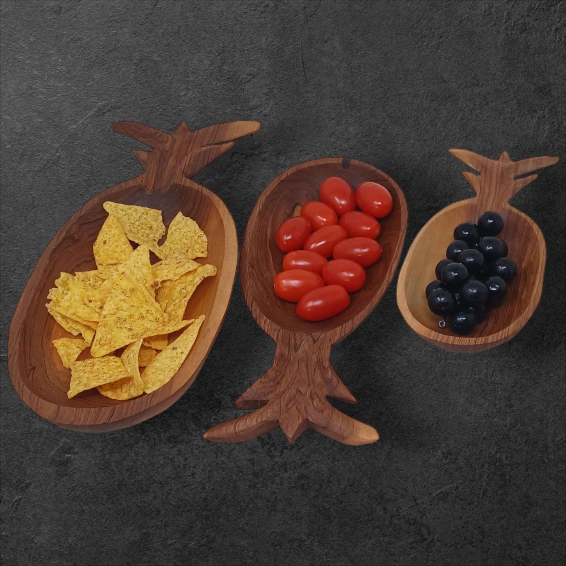 Handcrafted Olivewood Pineapple Bowls: Set of 3, Natural Wood Decor