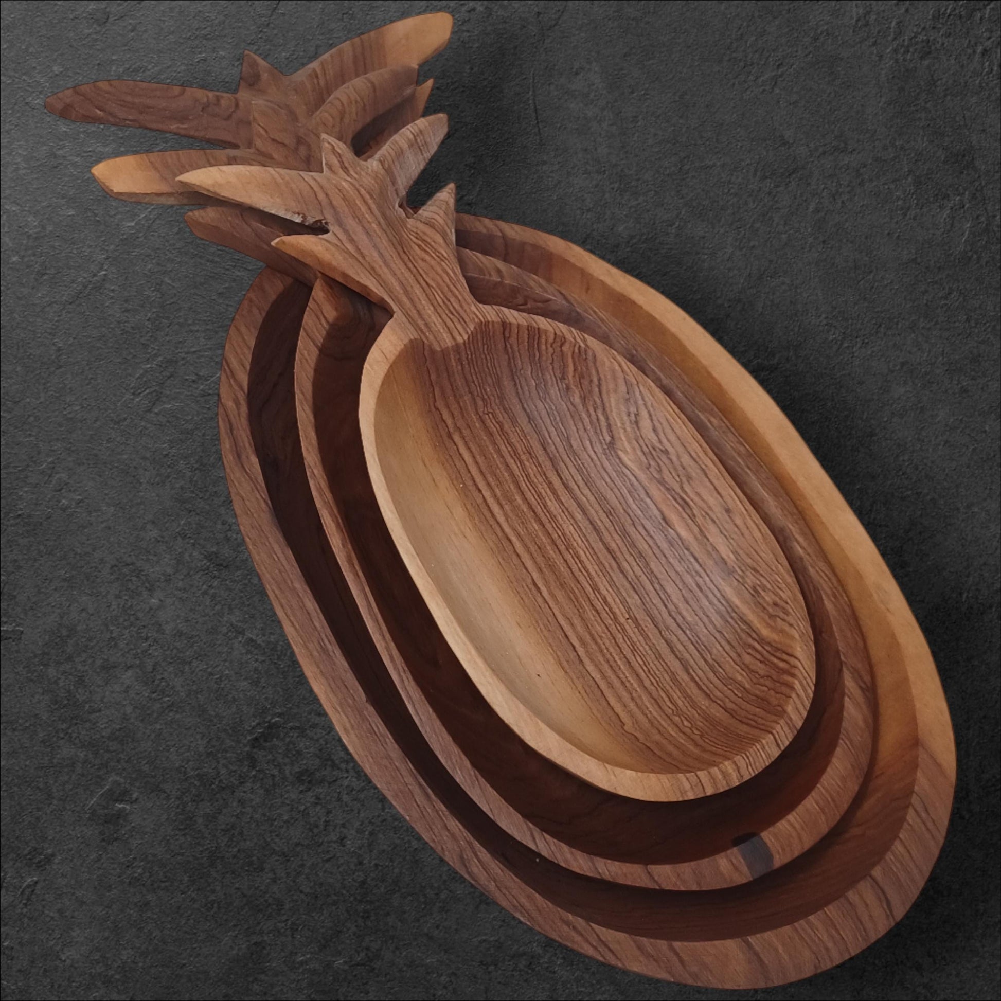 Handcrafted Olivewood Pineapple Bowls: Set of 3, Natural Wood Decor