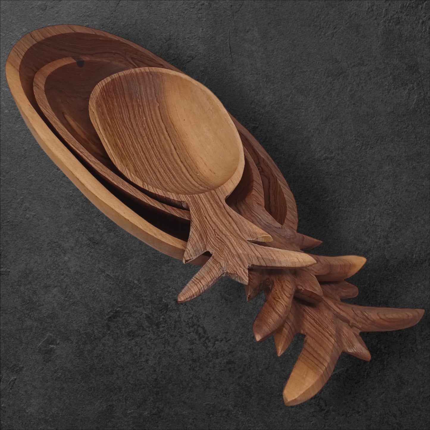 Olivewood Pineapple Bowls (Set of 3): Hand-Carved Nesting Bowls