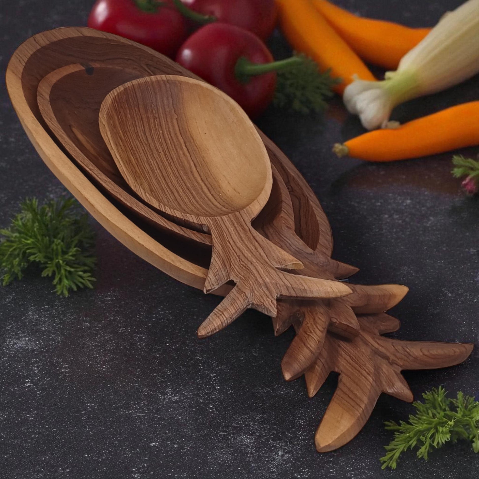 Olivewood Pineapple Bowls (Set of 3): Hand-Carved Nesting Bowls